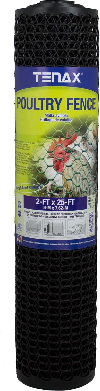 Tenax Poultry Fence - Green Plastic Poultry Fencing, Lightweight, Weather Resistant - 3-ft x 25-ft - Plastic