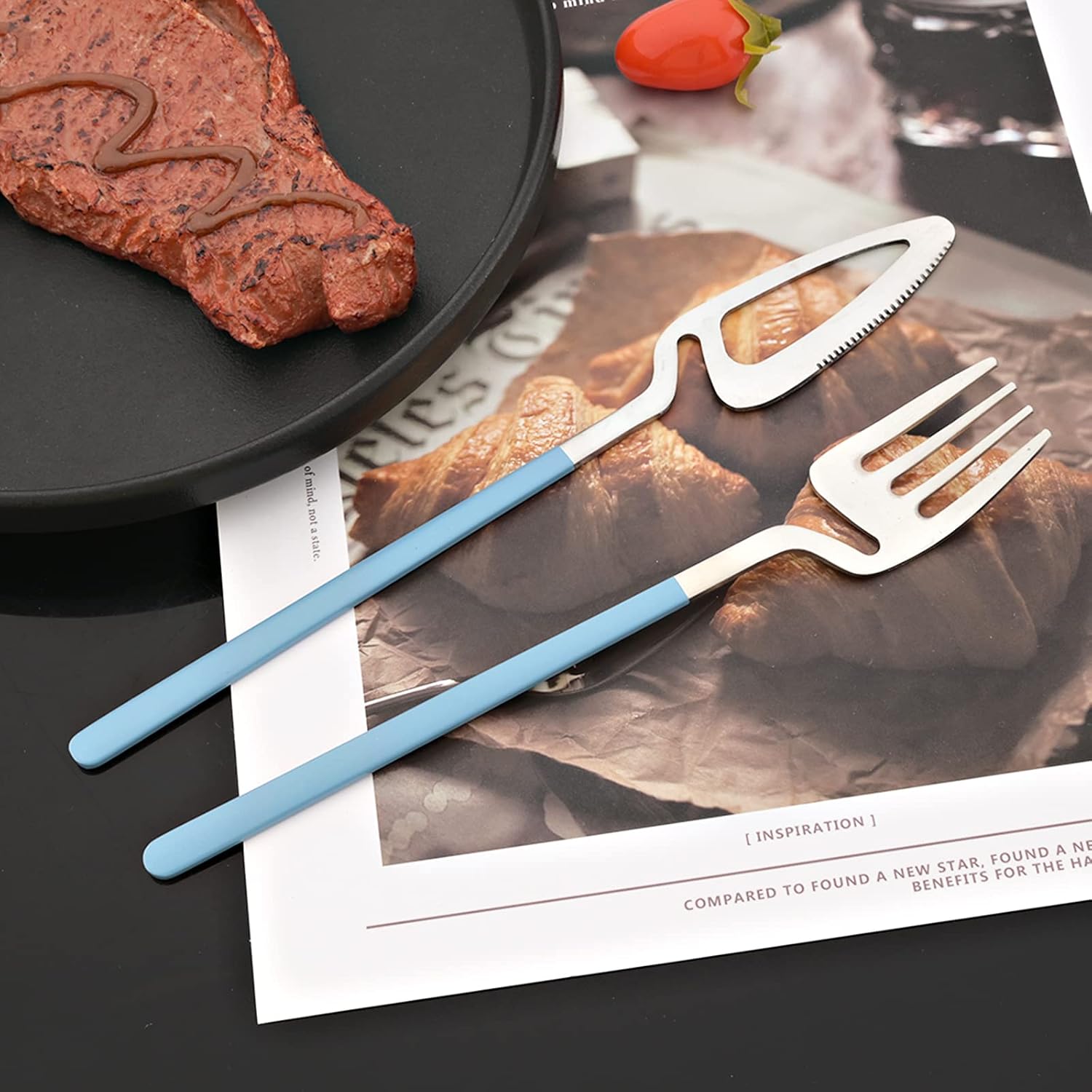 JASHII Hangable Silverware Set, Matte Rainbow Flatware Cutlery Set Service for 2