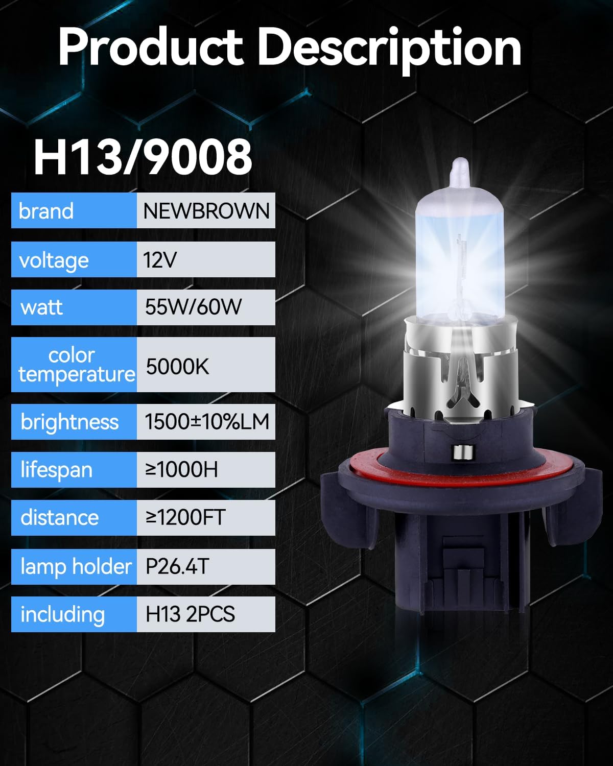 NEWBROWN H11 Headlight Bulb Halogen 5000K Super White Light Long Life Replacement PGJ19-2 12V/55W (H11, 2 Pack)
