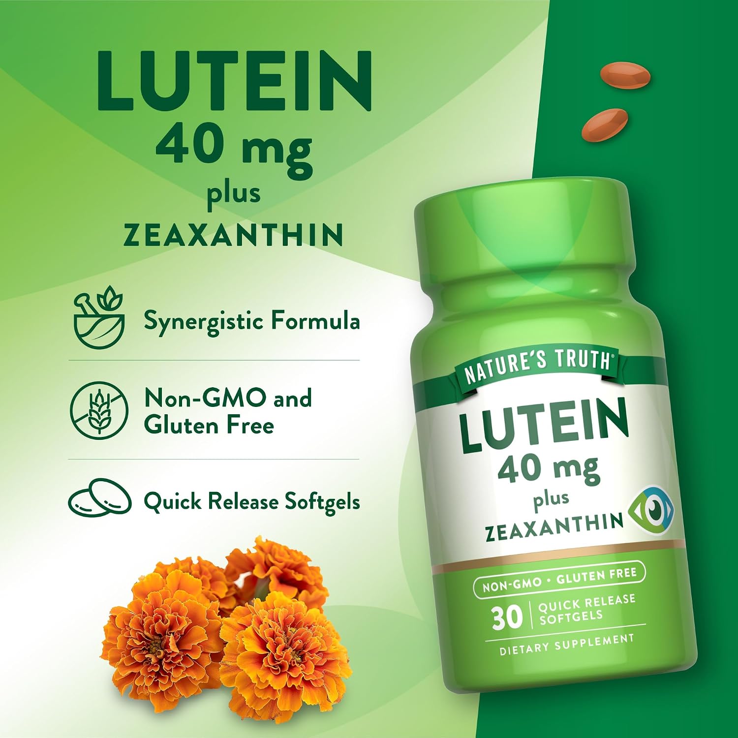 Nature's Truth Lutein and Zeaxanthin Supplement | 40mg | 30 Softgels