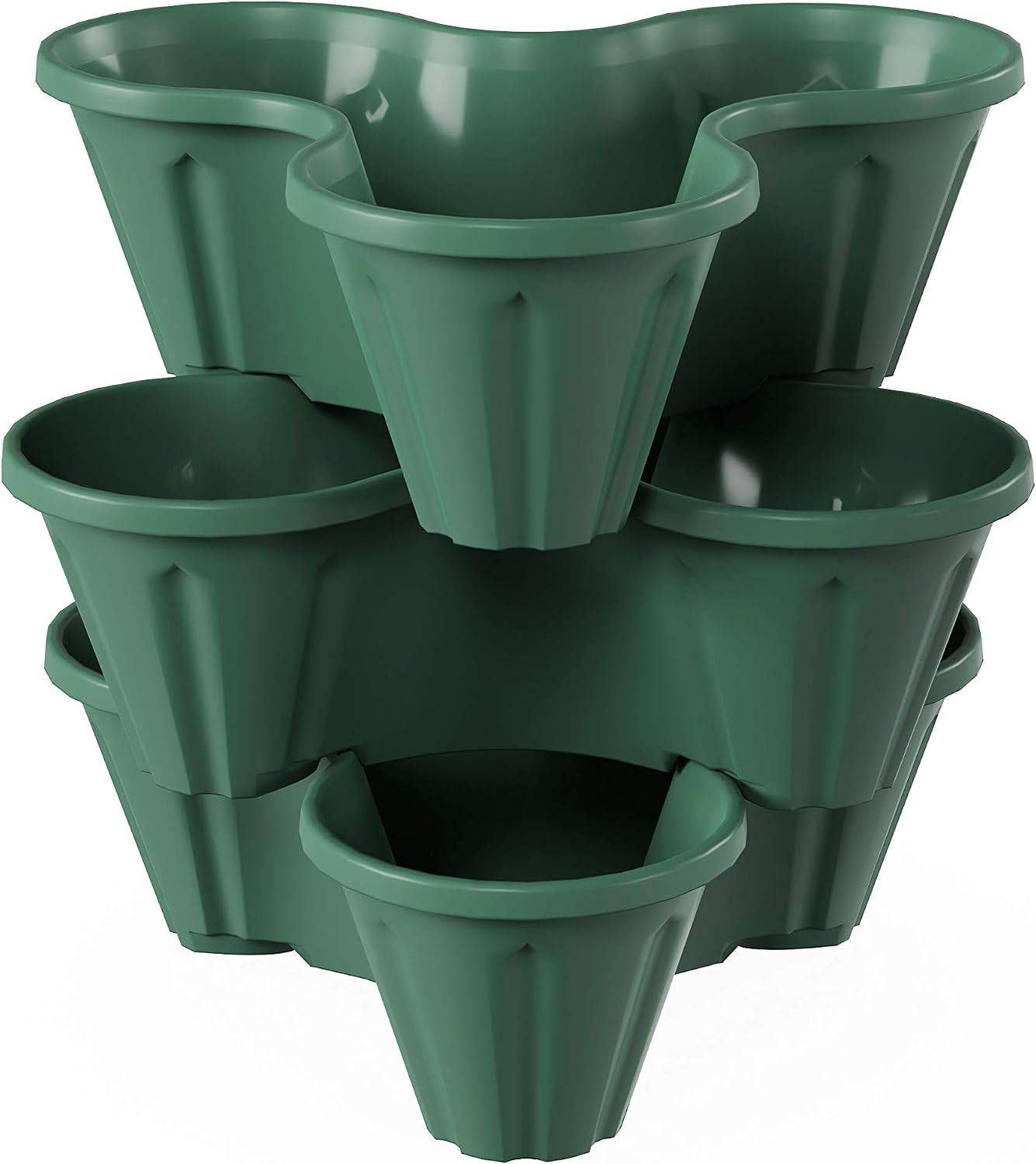 Set of 3 Stacking Planter Tower - 3-Tier Space Saving Flower Pots - Indoor/Outdoor Vertical Herb and Vegetable Planter by Pure Garden (Hunter Green)