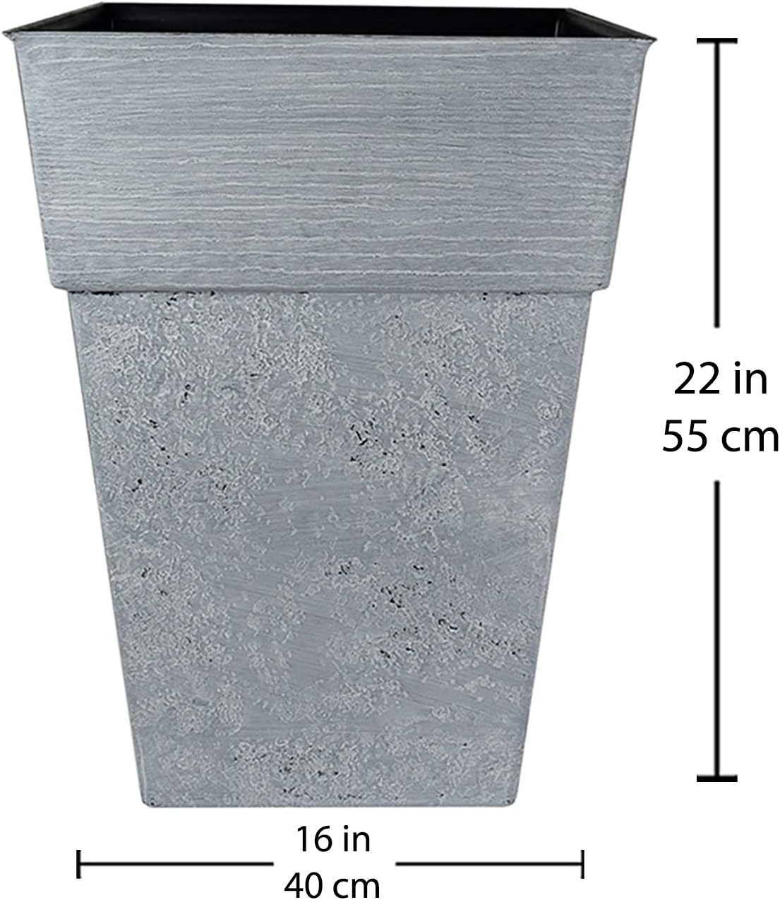 The HC Companies 18 Inch Avino Tall Square Planter - Decorative Indoor Outdoor Plant Pot for Front Porch, Deck, Patio and Home, Oxidized Black