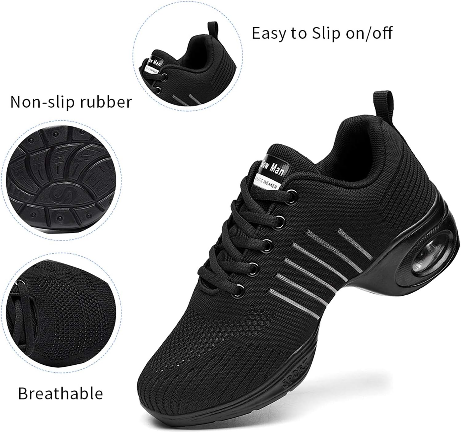 Slow Man Women's Jazz Shoes Lace-up Sneakers - Breathable Air Cushion Lady Split Sole Athletic Walking Dance Shoes Platform