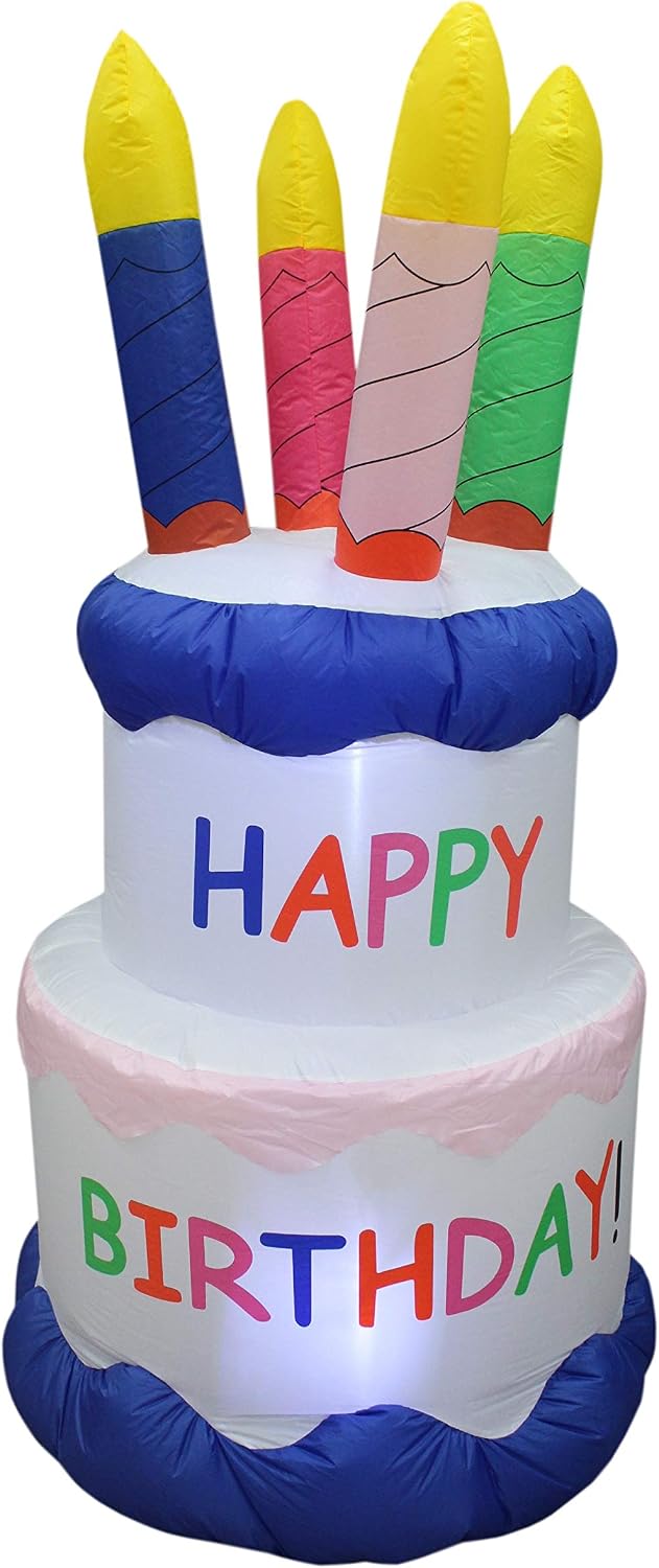 6 Foot Tall Inflatable Happy Birthday Cake with 4 Candles Party Decoration