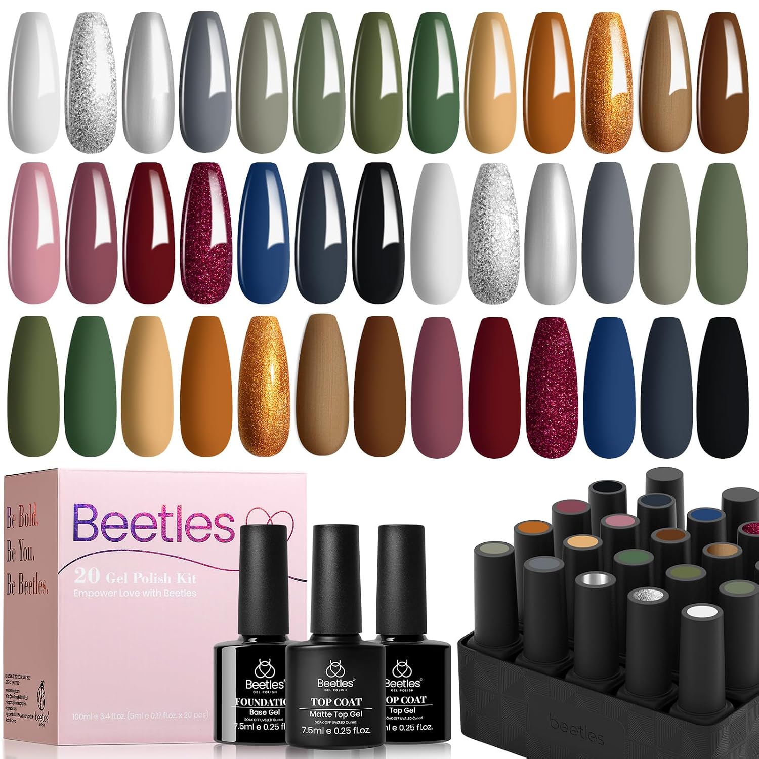 Beetles Gel Nail Polish Set with Base Glossy Matte Top Coat Macaron Gel