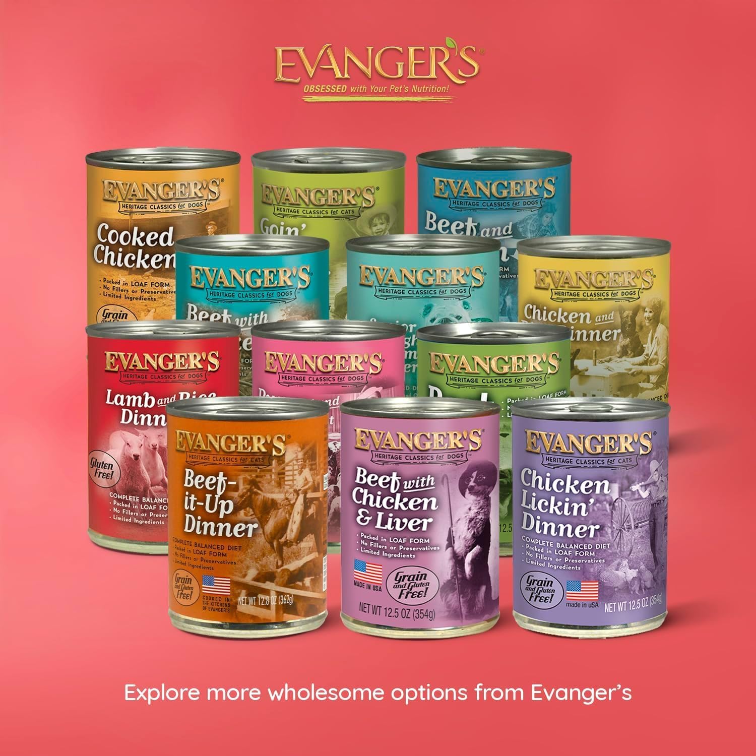 Evanger's Heritage Classic Puppy Food – 12 Count, 12.5 oz Each – Tasty Meat-Based Formula for Puppies & Underweight Dogs – Added Vitamins & Chelated Trace Minerals – Grain & Gluten Free