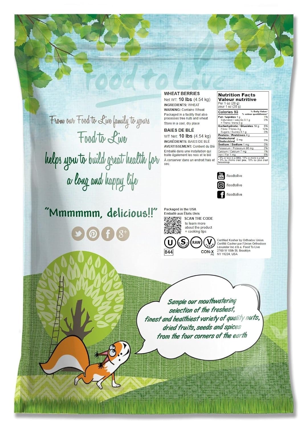 Food to Live Hard Red Wheat Berries, 3 Pounds – Sprouting for Wheatgrass, Kosher, Raw, Vegan, Bulk