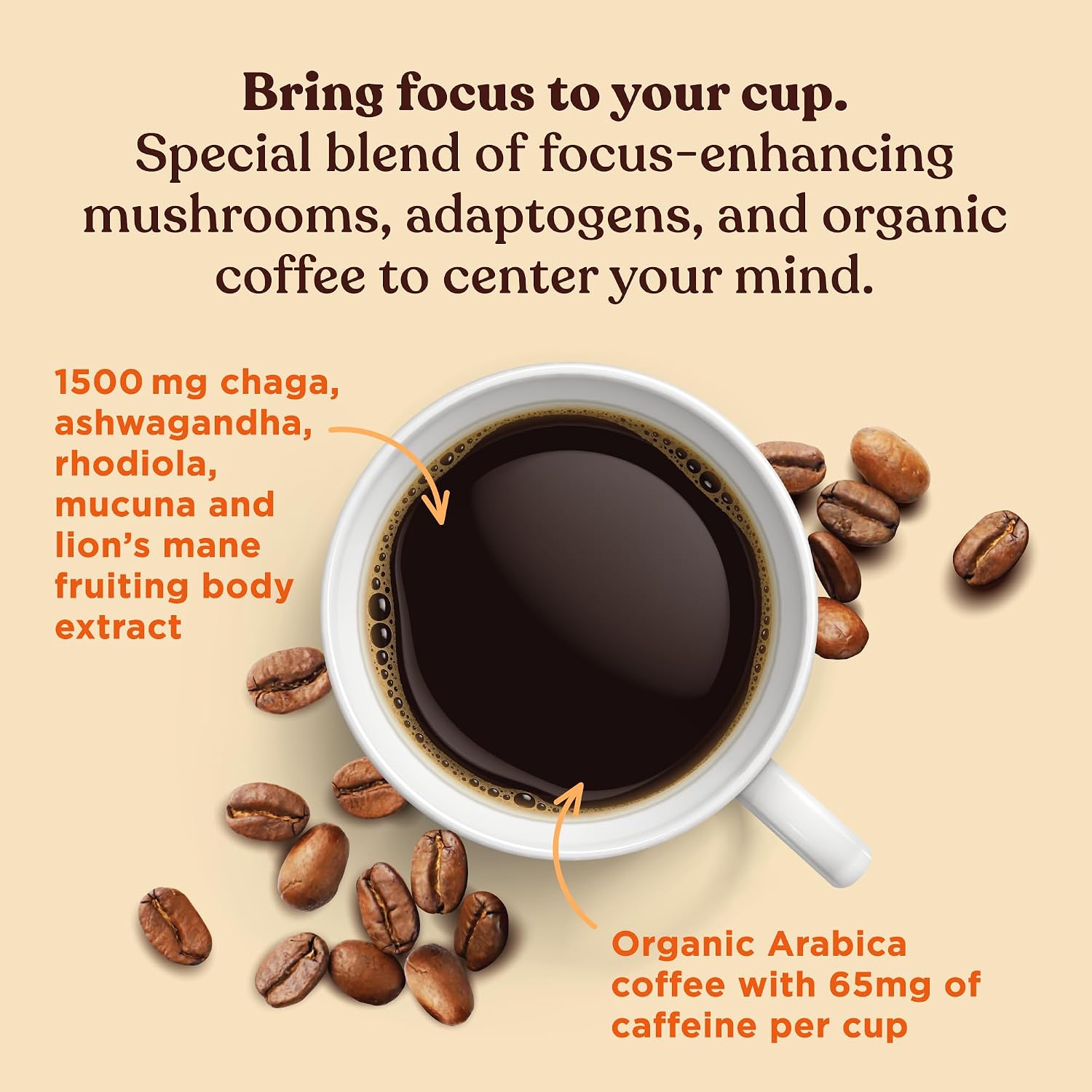 Four Sigmatic Organic Instant Coffee Powder | Mushroom Coffee Instant Mix with Cordyceps, Chaga and Eleuthero for Better Focus and Immune Support | 10 Packets