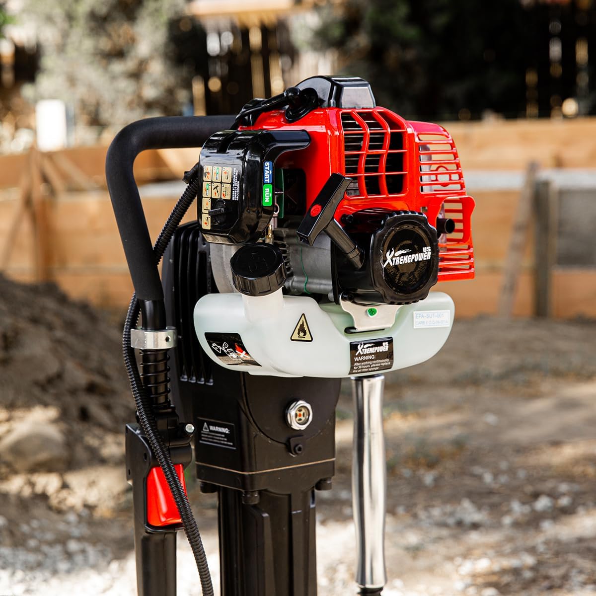 XtremepowerUS 52cc Gas Fence Post Driver, Heavy-Duty 2-Stroke Gasoline T-Post Driver with Carrying Case, Portable Pile Driver for Fence Posts