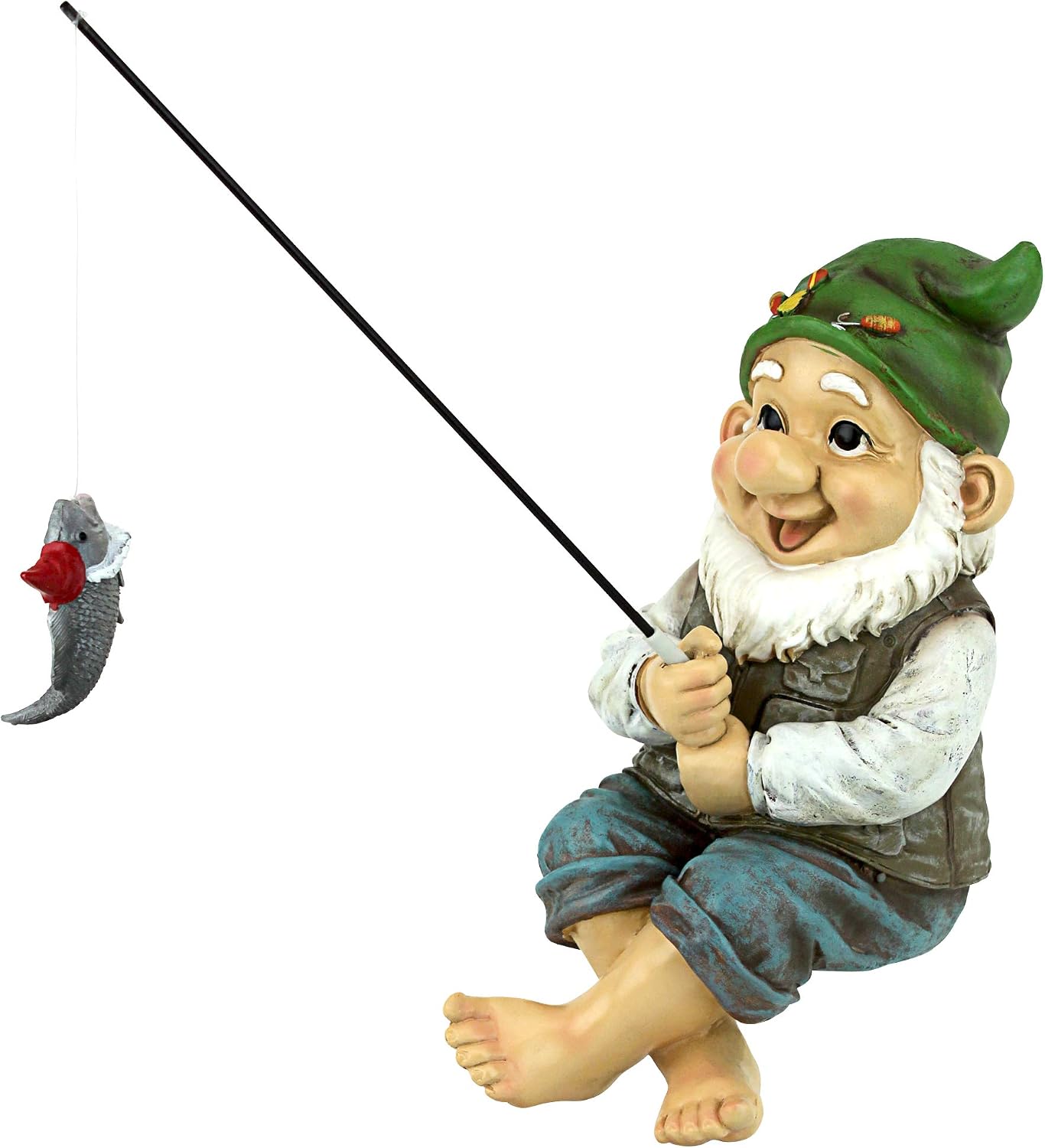 Design Toscano Frederic the Little Fisherman of Avignon Boy Fishing Garden Statue, 15 Inch Tall, Cast Stone Resin, Two Tone Stone Finish