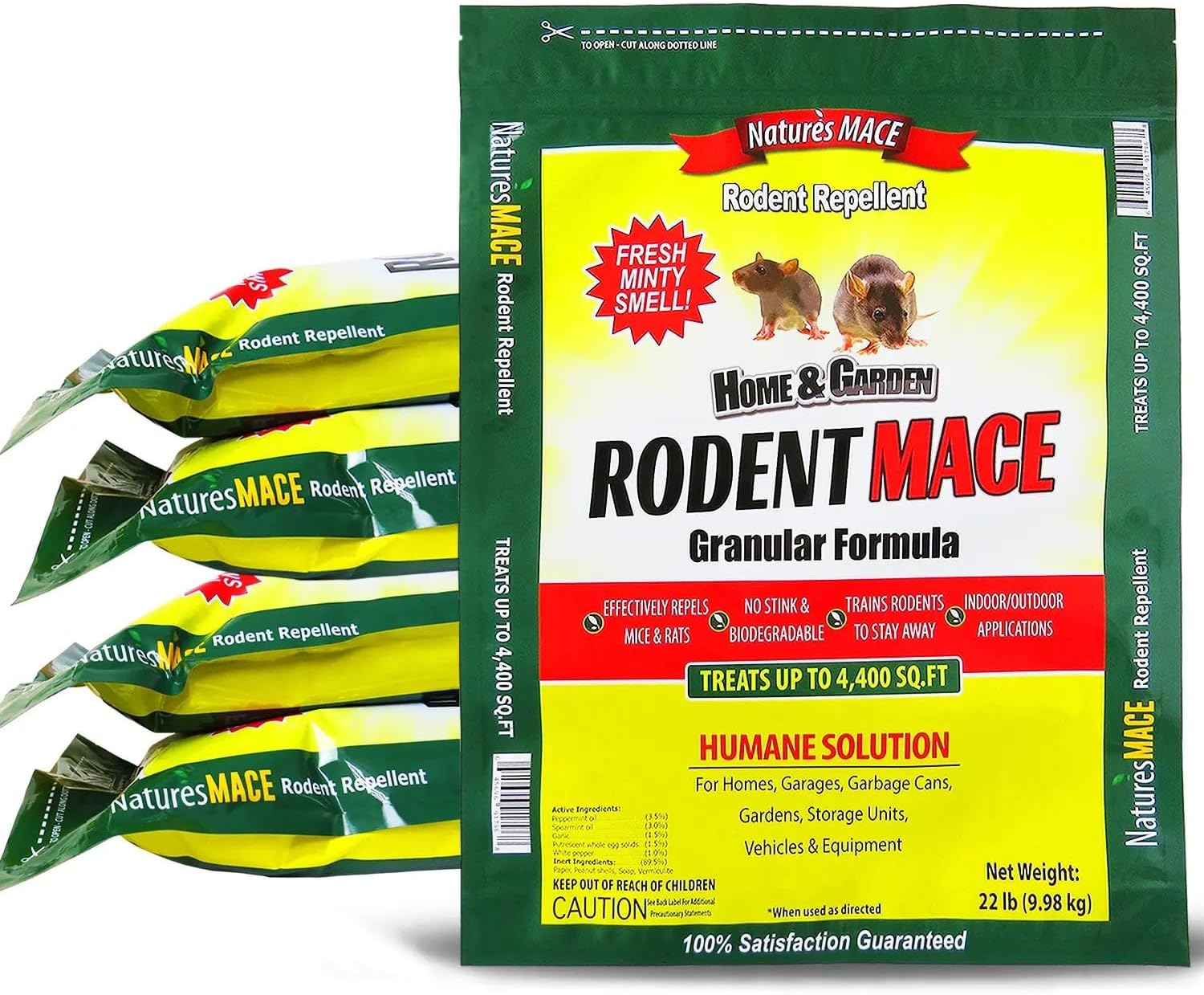 Nature’s MACE Rodent Repellent 22lb, Rodent Repellent Granules for Indoor & Outdoor, Mouse and Rat Prevention, for Garage, Attic, Kitchen, Car, Peppermint Oil Blend, Safe to Use, Covers 4,400 Sq Ft