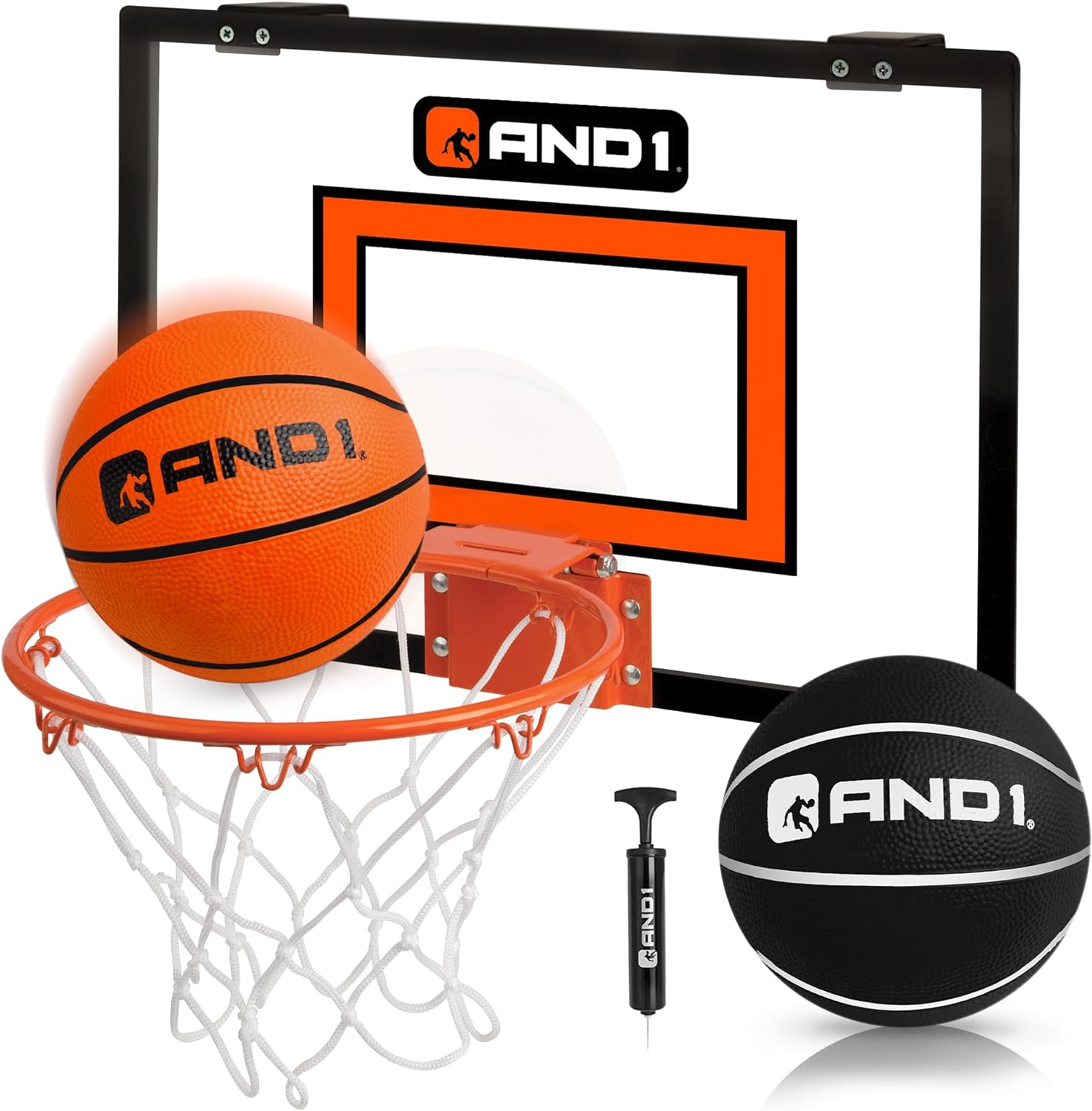 AND1 Over the Door Mini Basketball Hoop: 18x12 Shatterproof Backboard, 2 Mini Basketballs