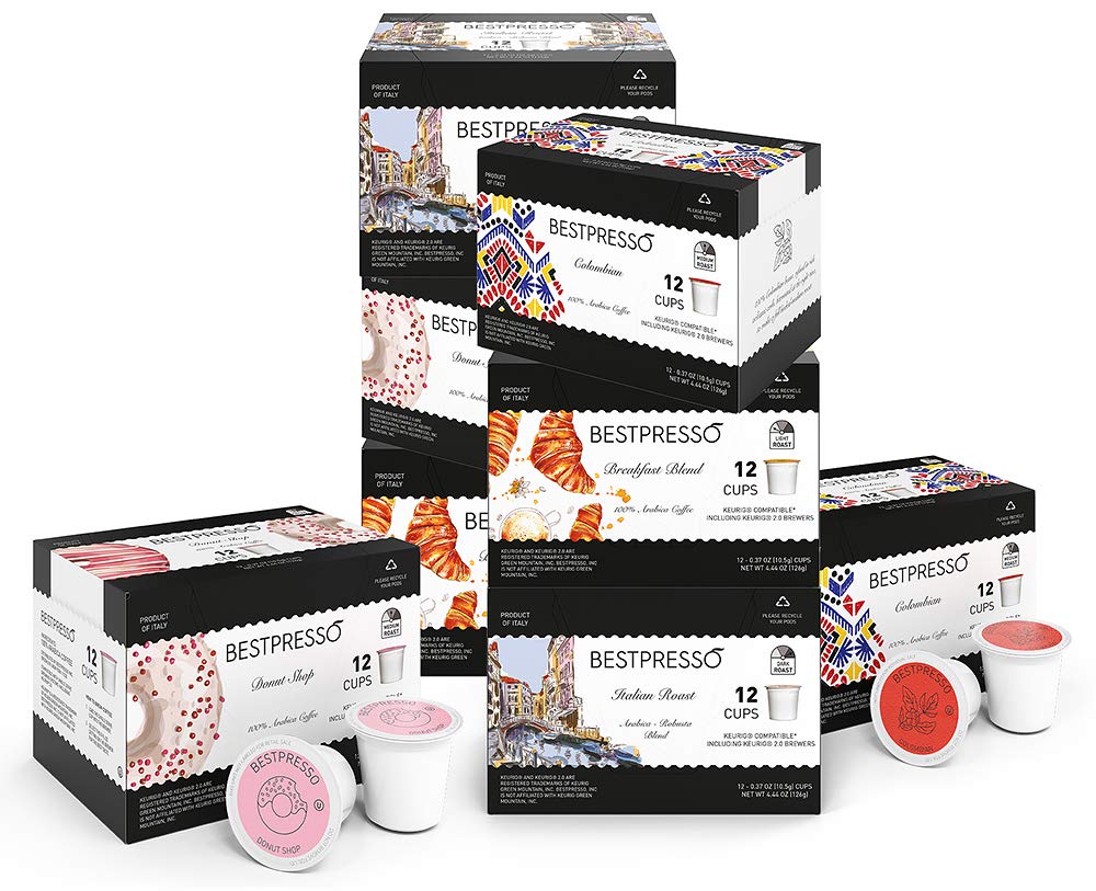 Bestpresso Coffee, Donut Shop Medium Roast Single Serve K-Cup Pods, 96 Count (Compatible With 2.0 Keurig Brewers) 8 Packs Of 12 Cups