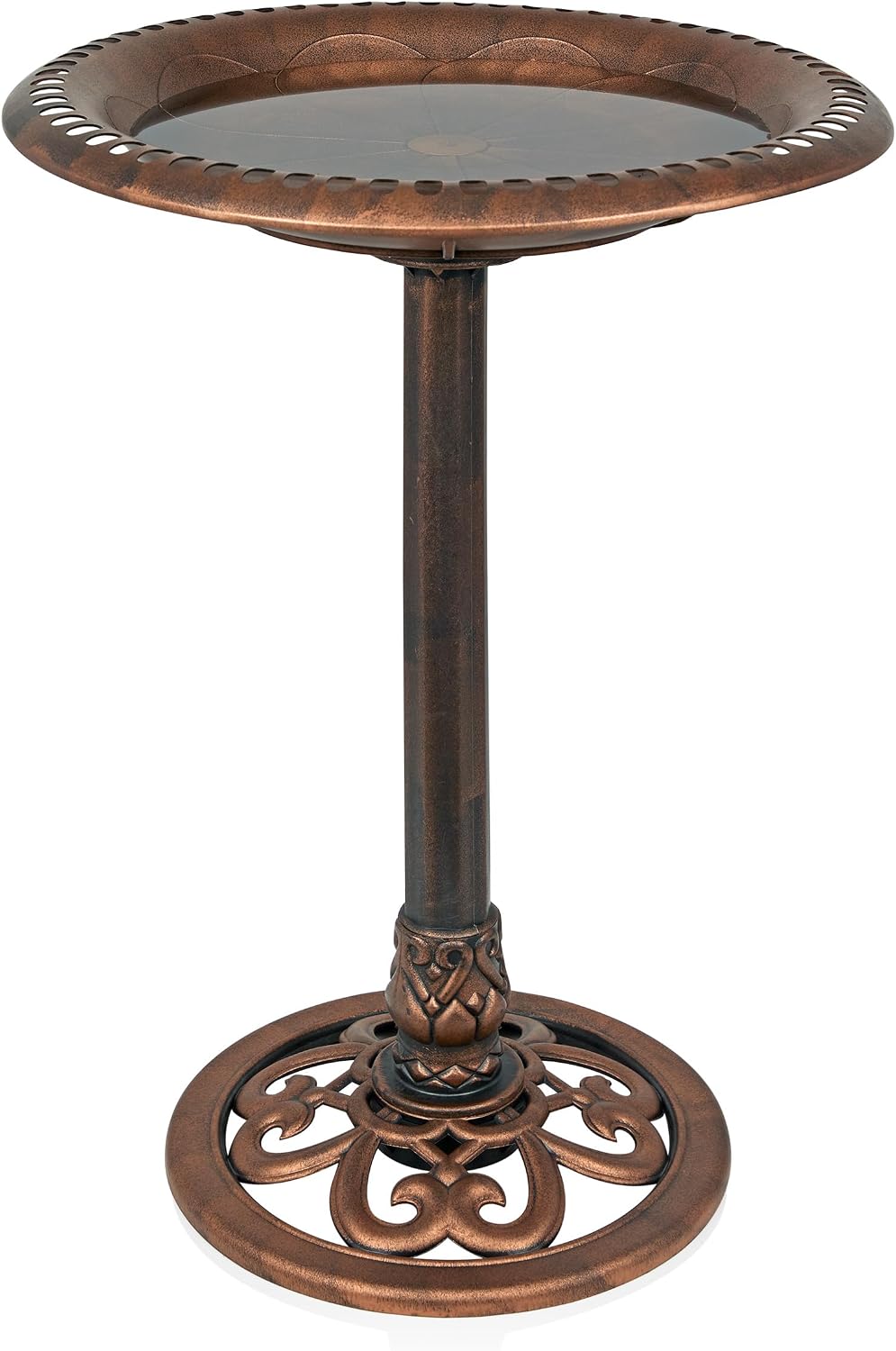 Alpine Corporation TEC116 Outdoor Aged Green Pedestal Birdbath with Scrollwork, 28" Tall, Green