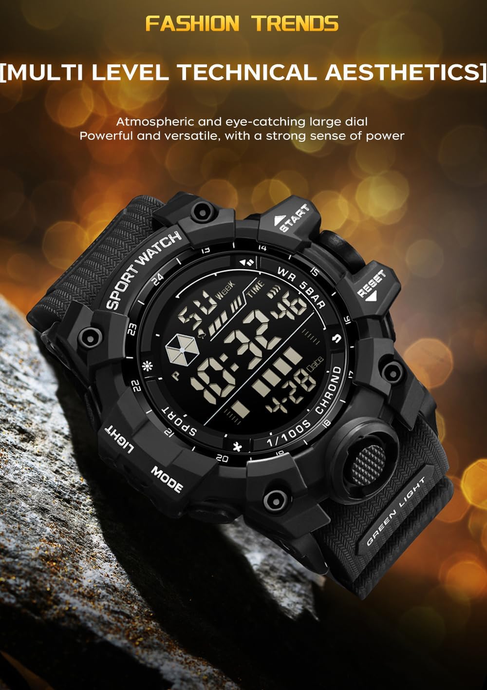 FANMIS Men's Digital Sport Watch Military LED Alarm Waterproof Quartz Watch | Tactical Outdoor Sport Watch Multi Function Led Display Alarm Stopwatch Date Quartz Rugged Style Daily Water Resistance