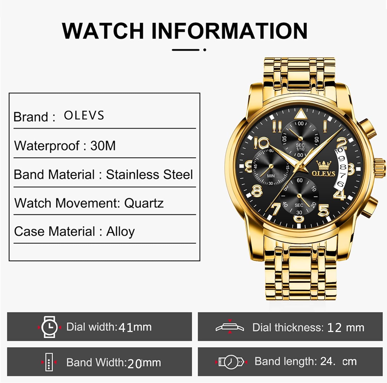 OLEVS Watch Men Luxury Dress Stainless Steel Date Analog Watch Waterproof
