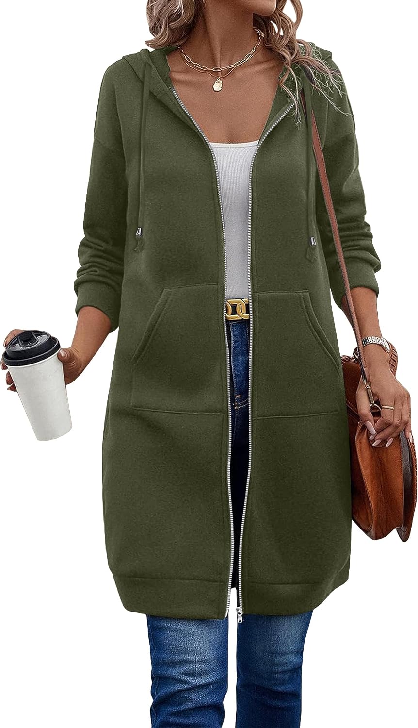 ELESOL Women Casual Zip up Fleece Hoodies Tunic Sweatshirt Long Jacket