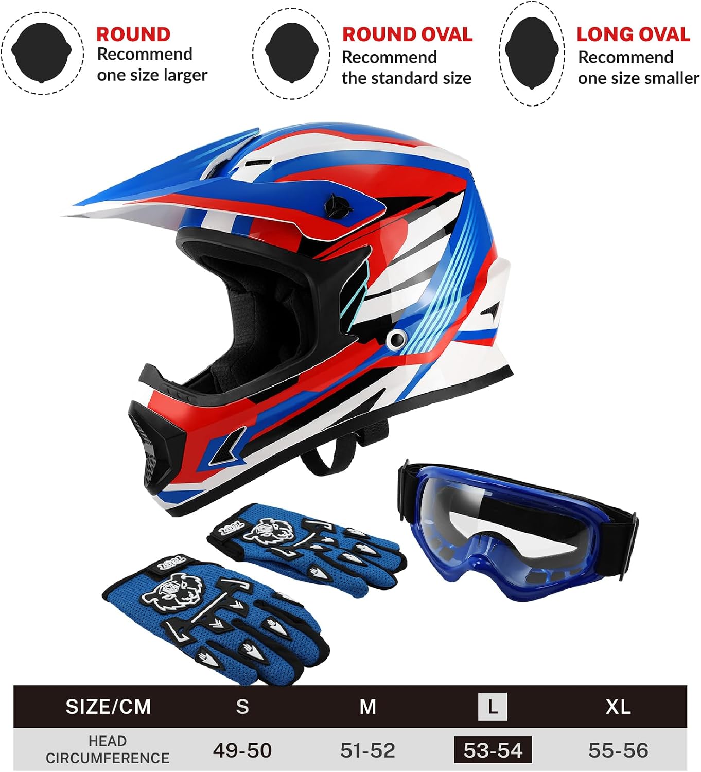SLMOTO ATV Helmets for Kids Youth DOT Motocross Offroad Street Helmet Motorcycle Blue Helmet Dirt Bike Motocross Helmet+Goggles+Gloves