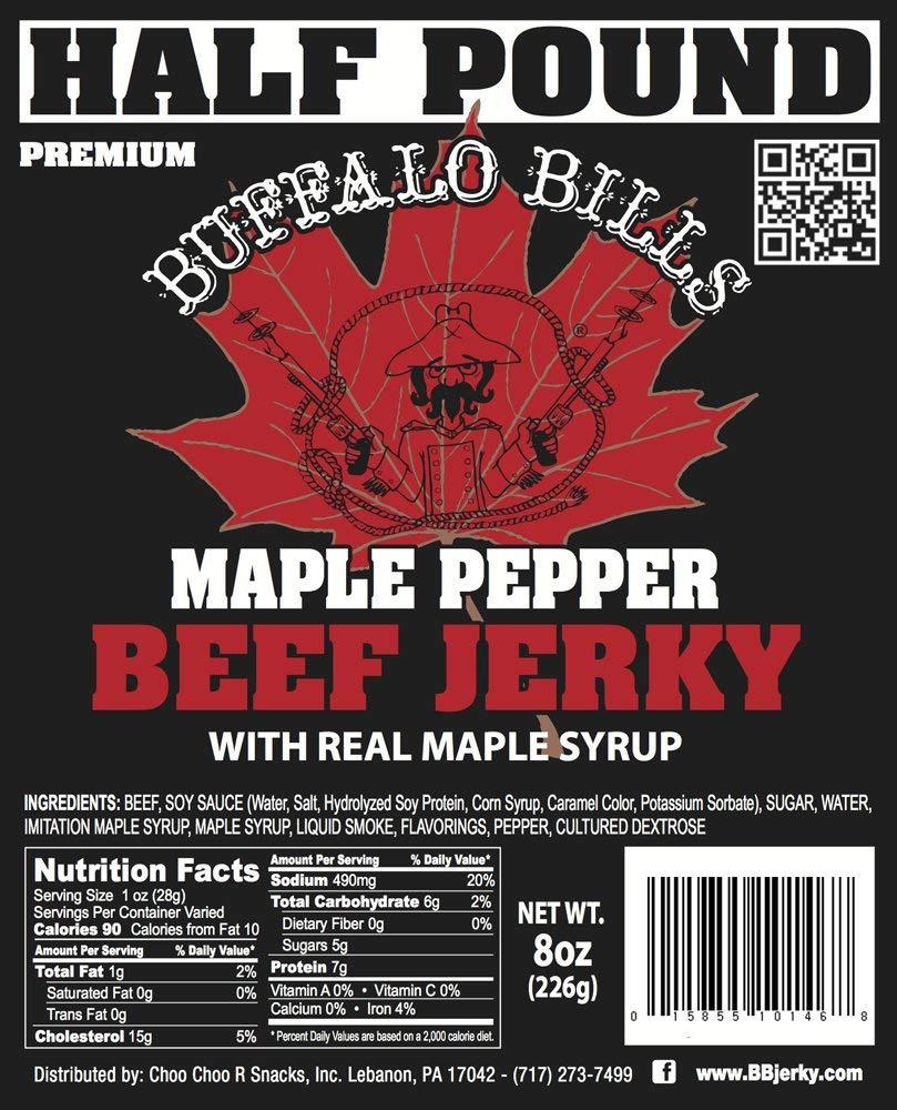 Buffalo Bills 16 Oz Premium Maple Beef Jerky Peppered Pieces in Random Size | Made In The USA, 100% US Beef, USDA Inspected, Whole Muscle Jerky, Real Maple Syrup & Fresh Cracked Black Pepper, Diet Snack