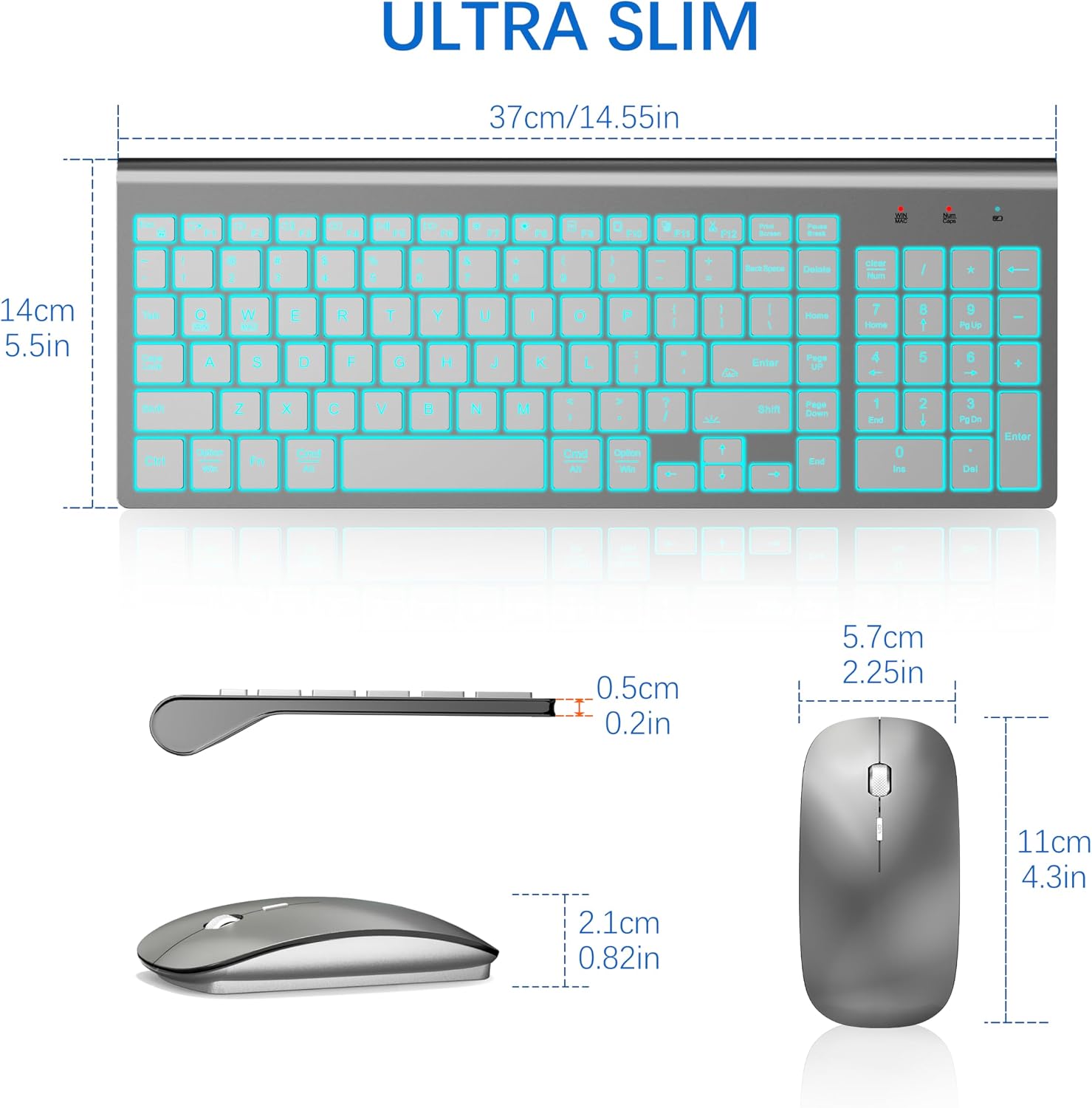 Wireless Keyboard and Mouse Ultra Slim Combo, TopMate - White | 2.4G Silent Compact 2400DPI Mouse and Scissor Switch Keyboard Set with Cover, Batteries Included, for PC/Laptop/Windows/Mac