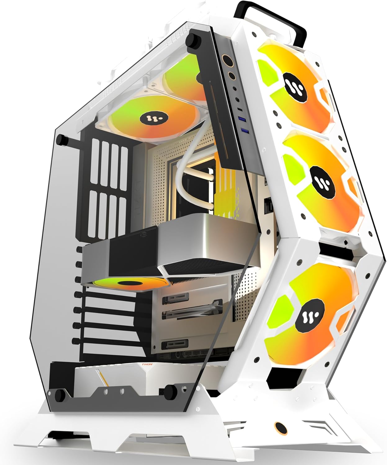 KEDIERS PC Case C570 ATX Mid Tower Tempered Glass Gaming Computer Open Frame Case with 5 PWM ARGB Fans,White