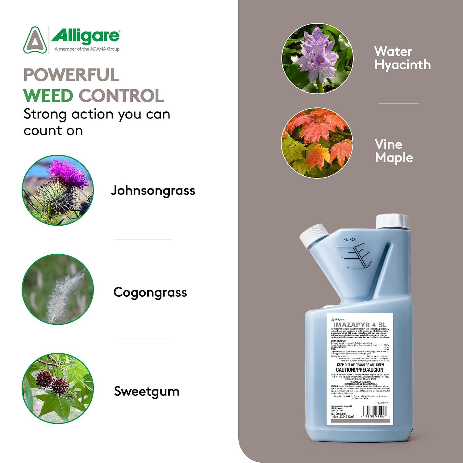 Alligare Imazapyr Herbicide 4 SL for Broad Spectrum Control of 185 Annual, Biennial, and Perennial Weeds & Brush - 2.5 Gallon Liquid Weed Killer, Ideal for Rangeland, Bare-Ground, and Site Preparation
