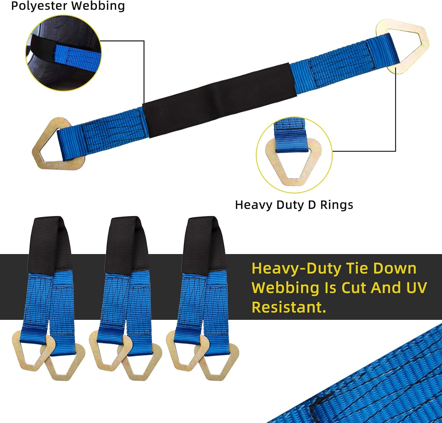 Axle Straps 10000 Lbs Break Strength 3335 Lbs Working Load Blue Car Axle Straps for Race Car Hauler Tow Truck 4x4 Off-Road,4 Pack (2 Inch by 24 Inch)