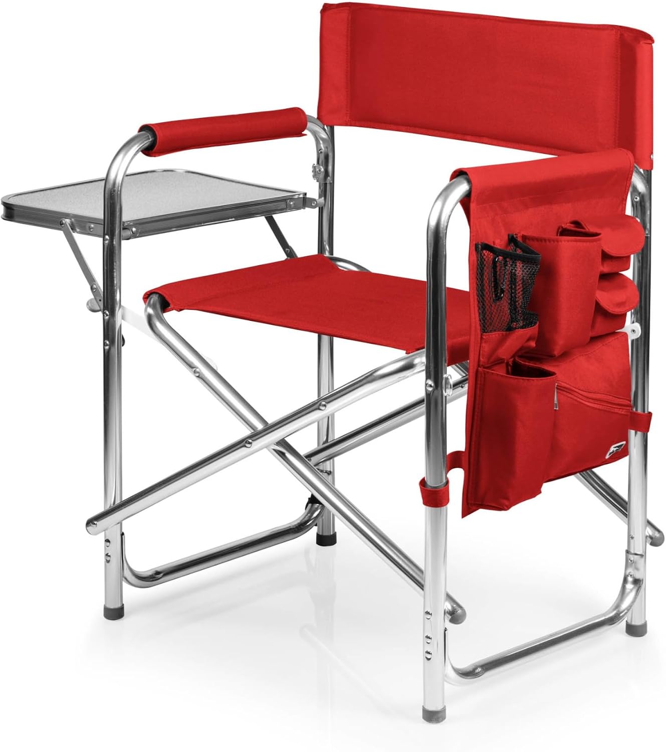 PICNIC TIME Sports Chair with Side Table and Armrest Caddy, Lightweight Aluminum Folding Outdoor Camping Chair for Adults, Portable Director Style Lawn Seating with Pockets & Carry Strap, (Navy Blue)