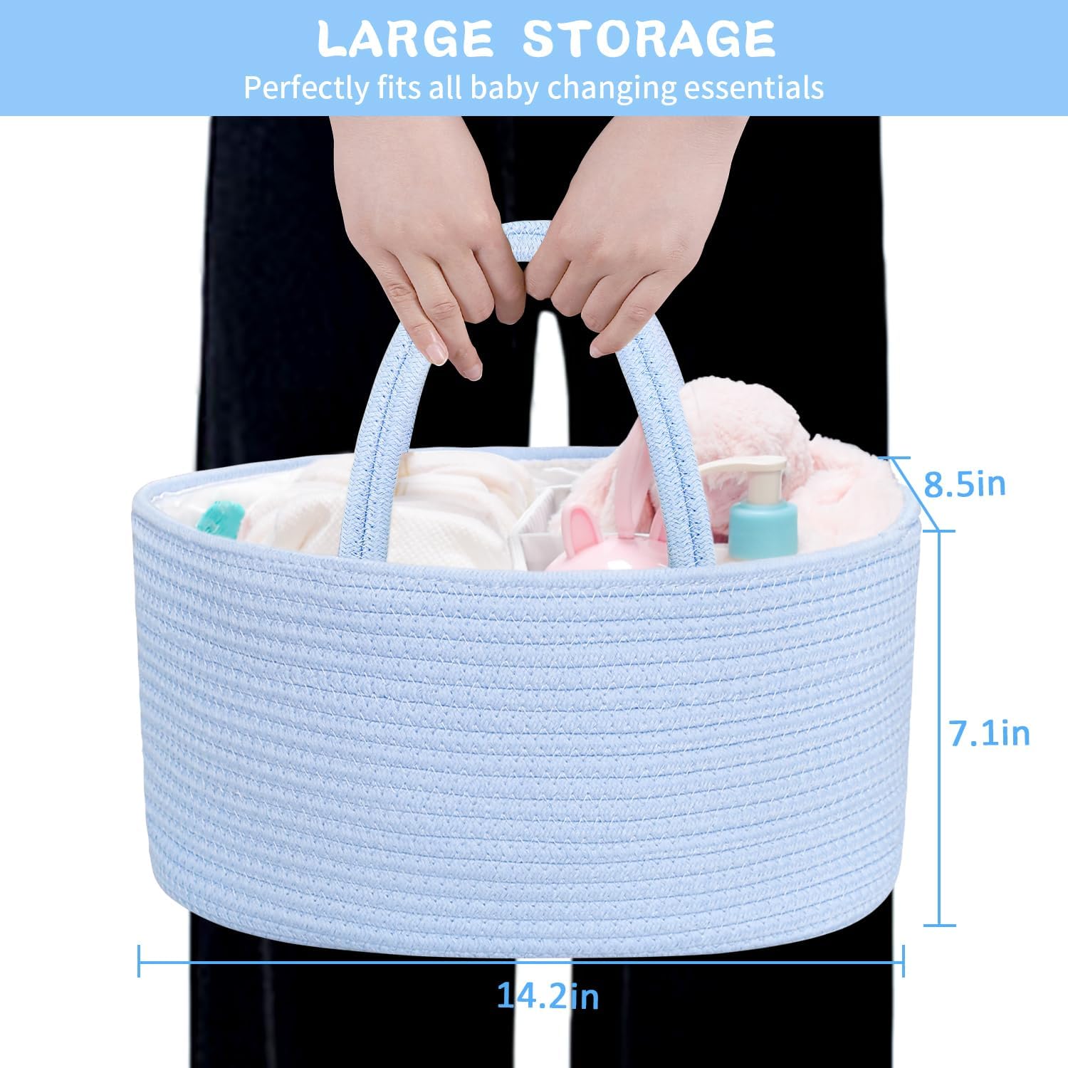 ABenkle Baby Diaper Caddy, Nursery Storage Bin and Car Organizer for Diapers and Baby Wipes, Cotton Rope Diaper Basket Caddy