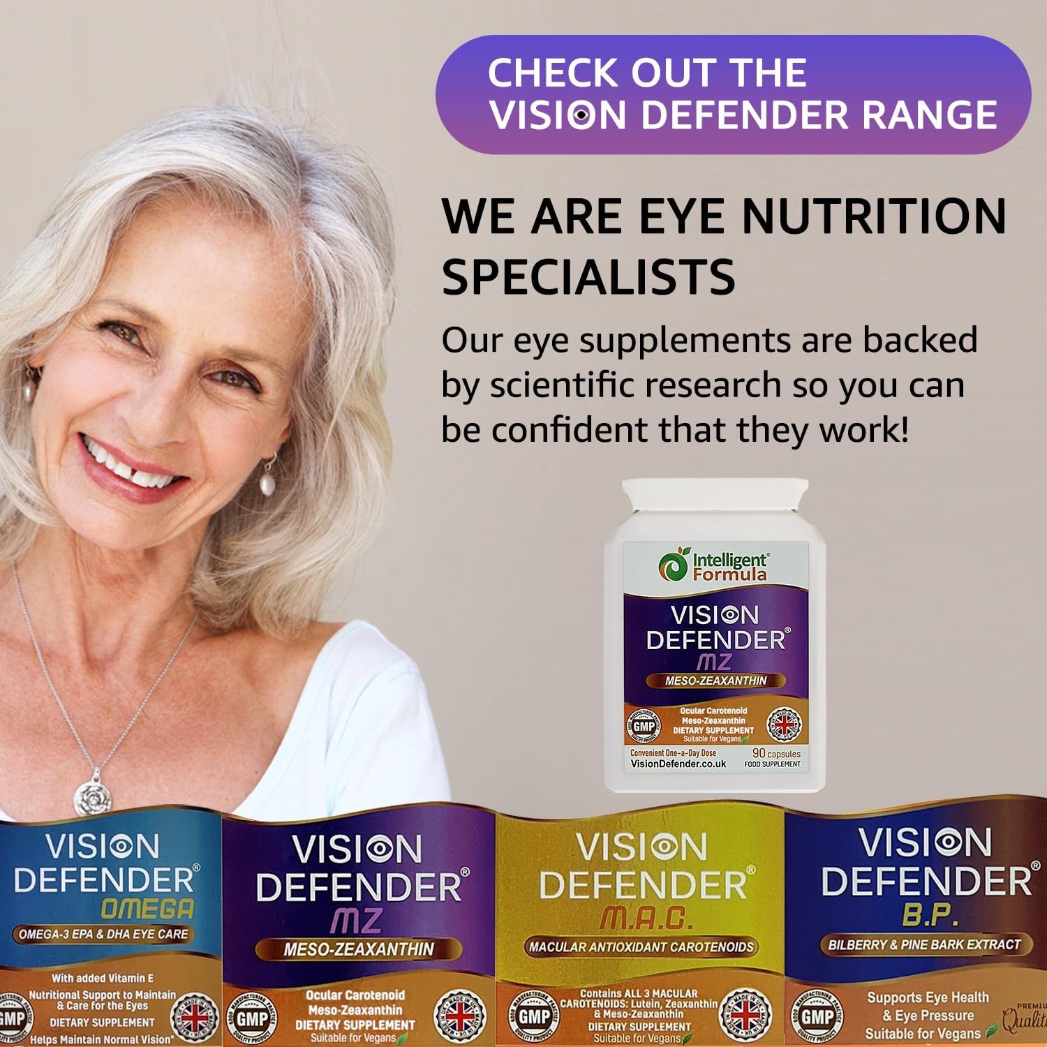 Vision Defender MZ Meso-Zeaxanthin 10mg Vegan Eye Supplement, 90 Capsules | Pure Carotenoid Antioxidant from Marigold Extract, Ocular Health Support