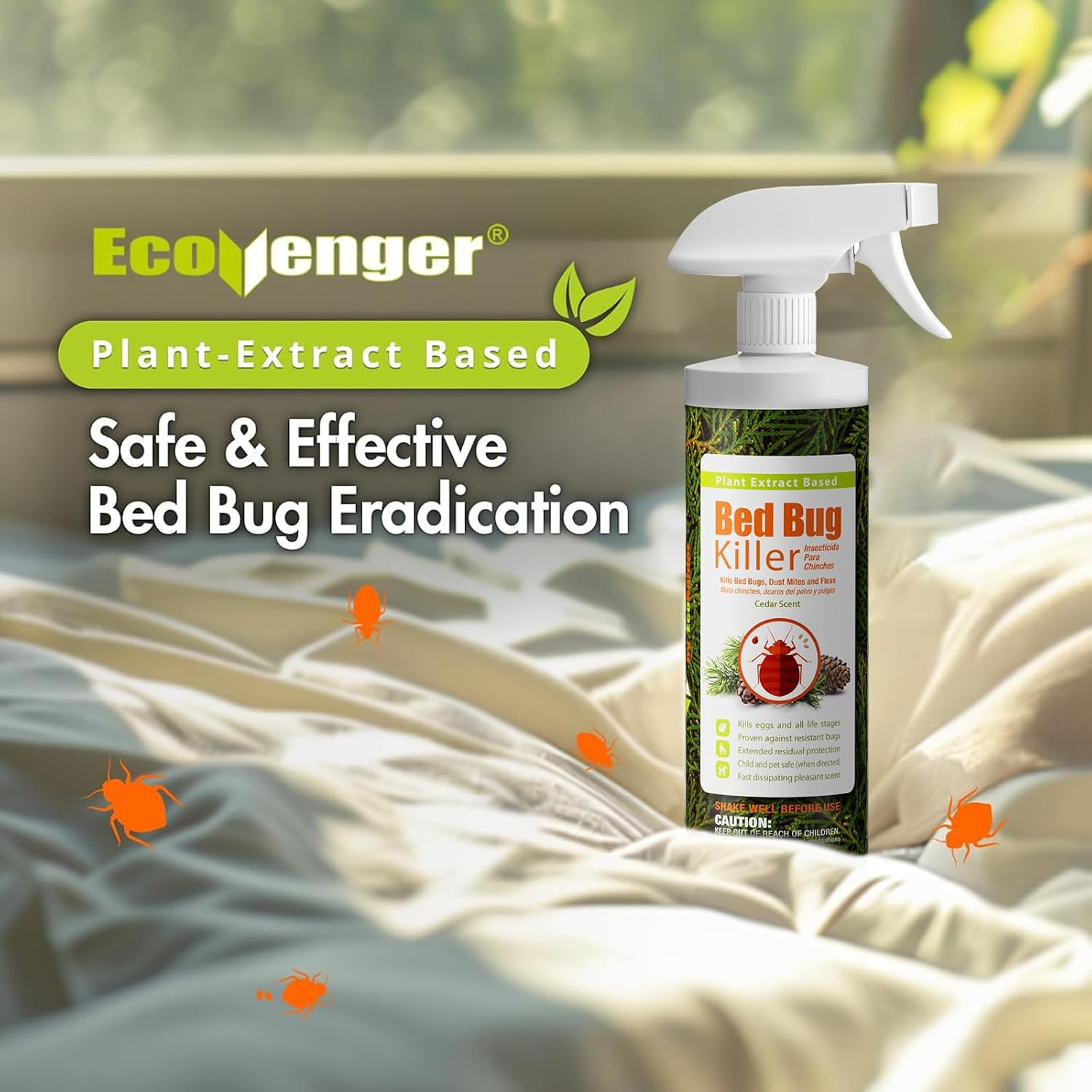 Bed Bug Killer 16 oz EcoVenger by EcoRaider, 100% Kill Efficacy, Bedbugs & Mites, Kills Eggs & The Resistant, Lasting Protection, USDA BIO-Certified, Plant Extract Based & Non-Toxic, Child & Pet Safe