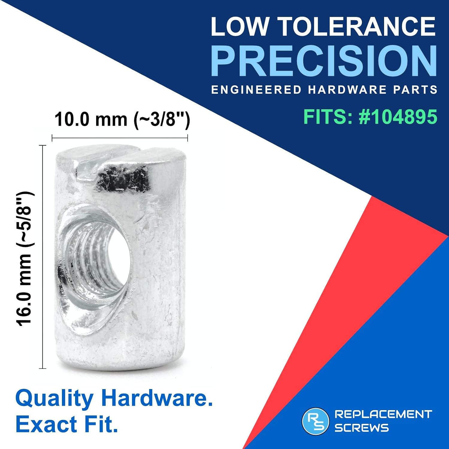 ReplacementScrews Cross Dowel Barrel Nuts Compatible with IKEA Part 104895 | (SLAKT Bed Frames, etc), Zinc Plated - Symmetric, Pack of 8