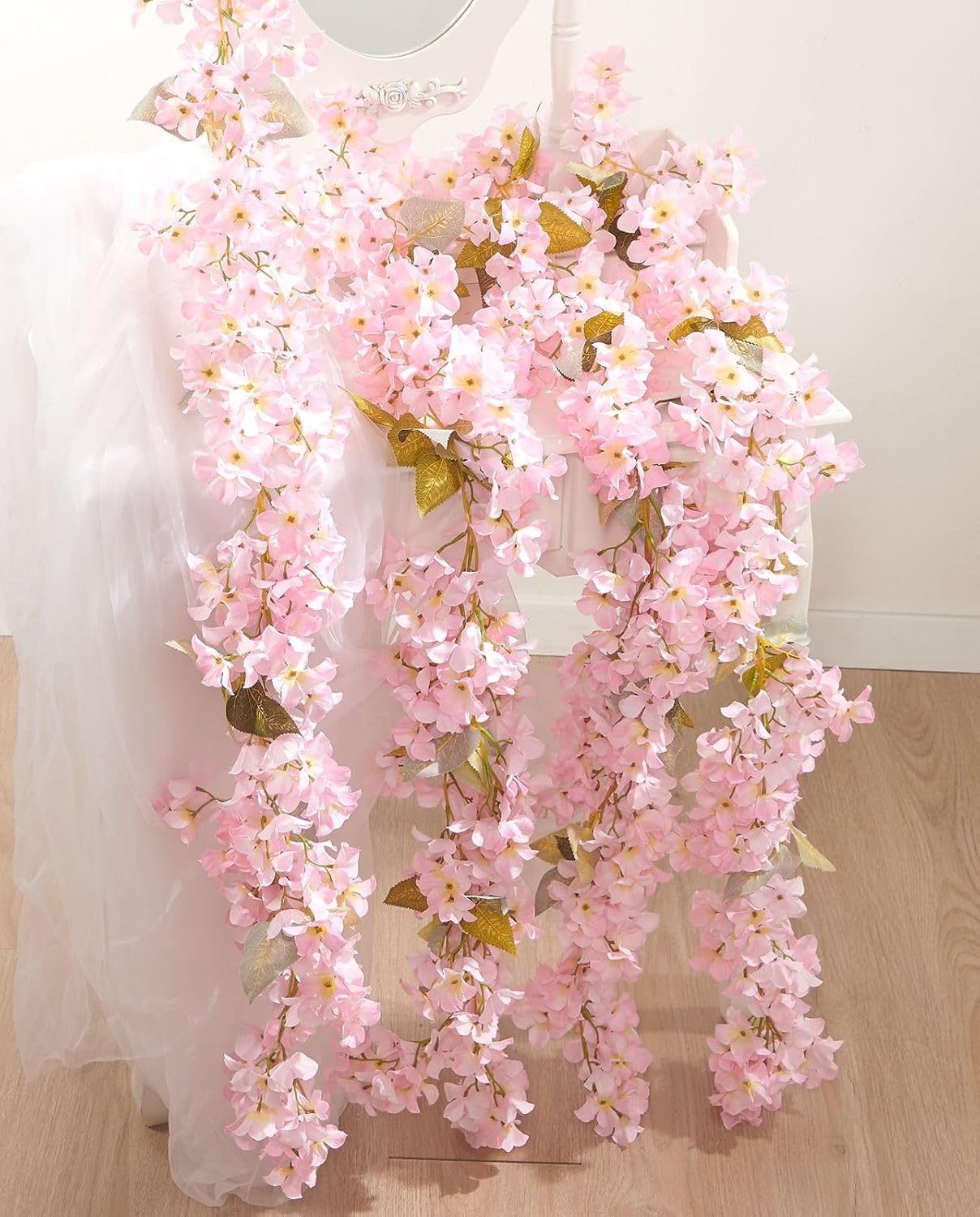 8Pcs x 8.2FT Artificial Flower Garland Floral Rose Vine Decor, Pink Flower