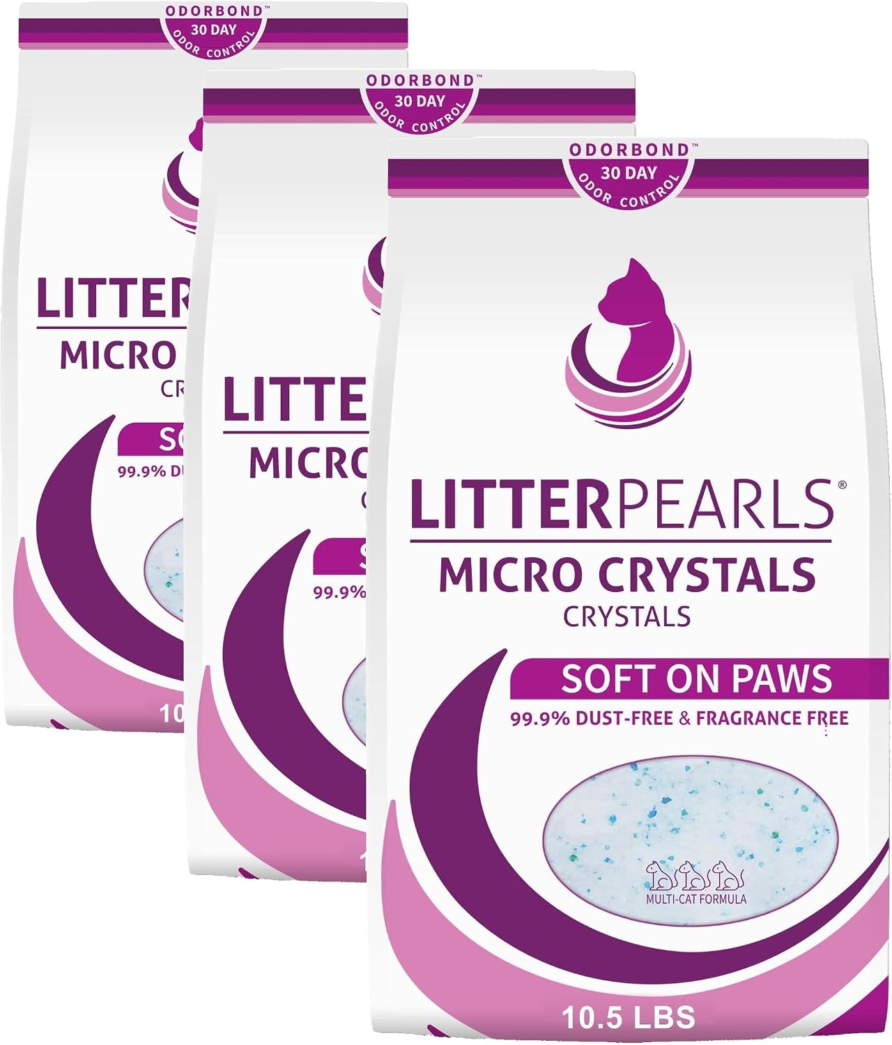 Litter Pearls Micro Crystals Unscented Non-Clumping Crystal Cat Litter with Odorbond, 7 lb, White, Clear and Blue Crystals (LPMC7)