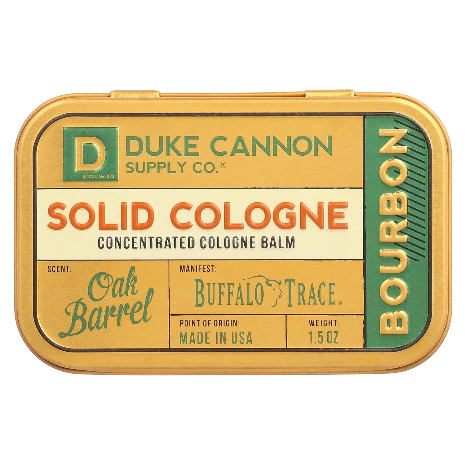 Duke Cannon Solid Cologne for Men, Bourbon Scent, Concentrated Balm, 1.5 oz | Woodsy charred oak barrel aroma inspired by classic bourbon craftsmanship