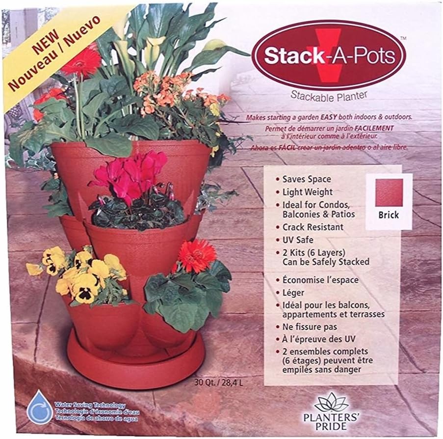 Stackable Planter – 30 Quart Capacity, Brick Red - Vertical Garden for Herbs, Vegetables, Fruits, Flowers