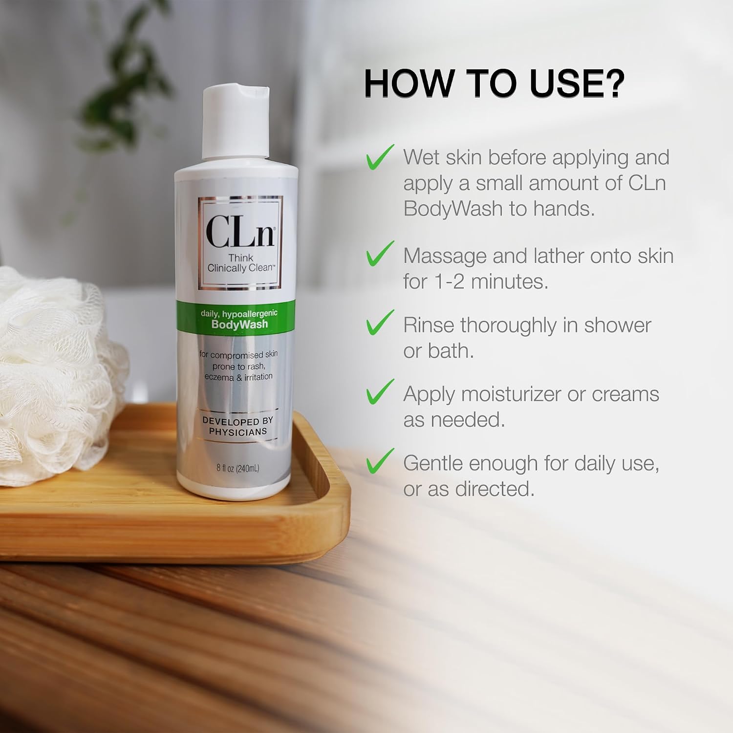 CLn® BodyWash - Non-Drying Body Wash, For Compromised Skin Prone to Eczema, Dermatitis, Rash & Hidradenitis Suppurativa, Fragrance-Free & Paraben-Free, 8 fl oz.