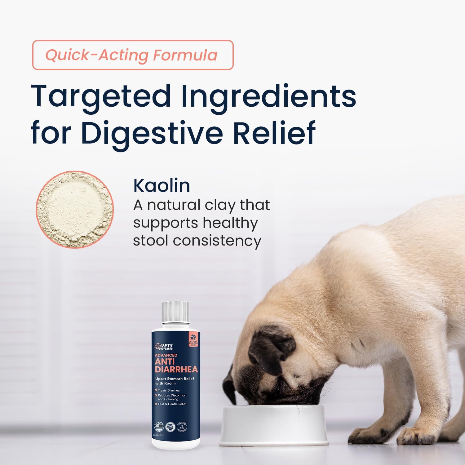Anti-Diarrhea & Gas Relief for Dogs – Kaolin Formula to Soothe Upset Stomach & Support Digestive Health – All Breed & Size Dogs – 8 fl oz