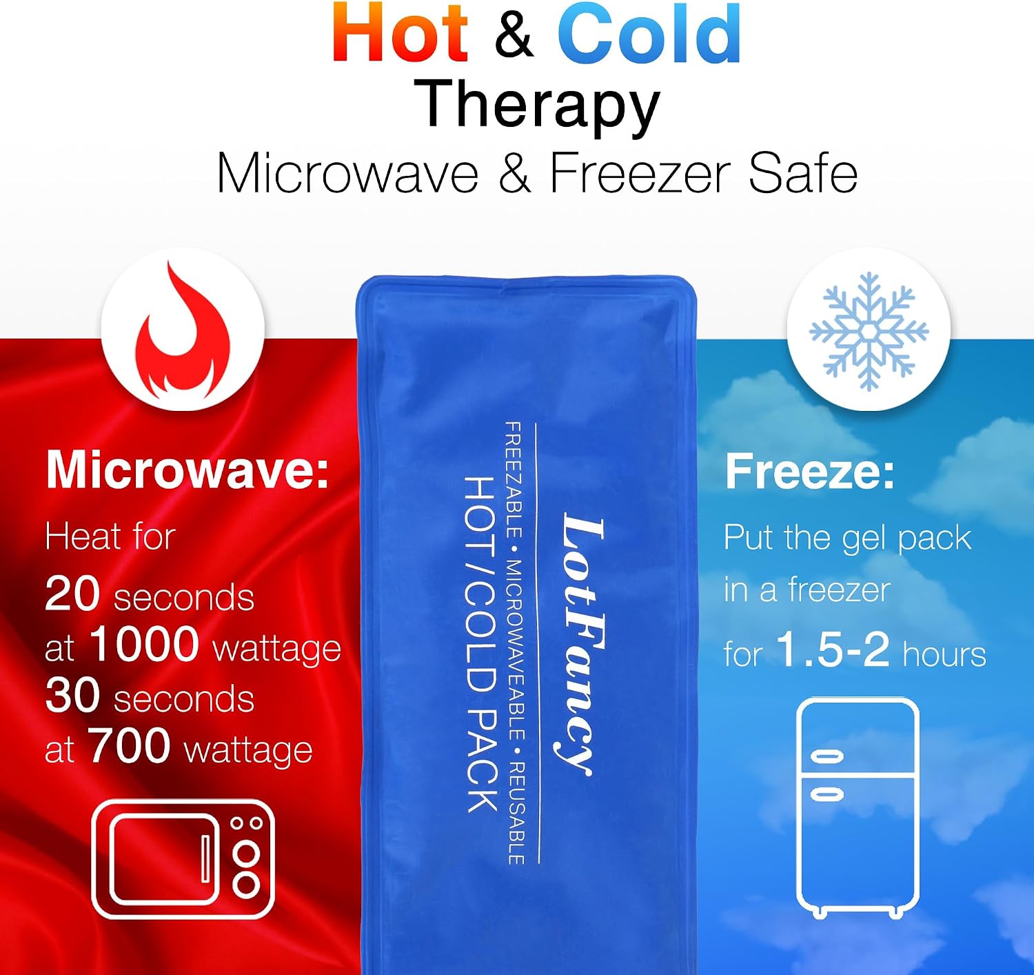 LotFancy Ice Pack for Injuries, Pack of 2, Reusable Hot Cold Pack for Therapy, Cooling or Heating Pad for First Aid, Back Shoulder Neck Head Feet Pain Relief, 11 x 5 Inches