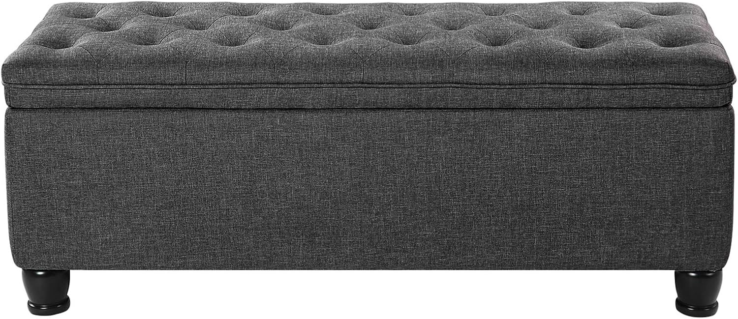 SONGMICS Storage Ottoman, 46.5 Inches Bedroom Bench, Solid Wood Legs