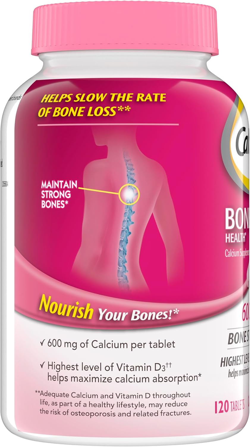 Caltrate 600 Plus D3 Vitamin D and Calcium Supplement Tablets, 120 Count | Highest Level of Vitamin D3