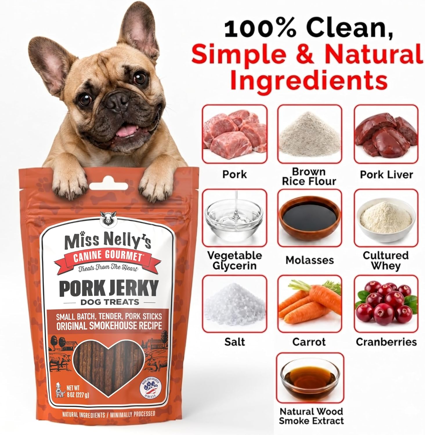Miss Nelly's- All Natural Beef Jerky Dog Treats Made in USA Only, 16 oz Bag