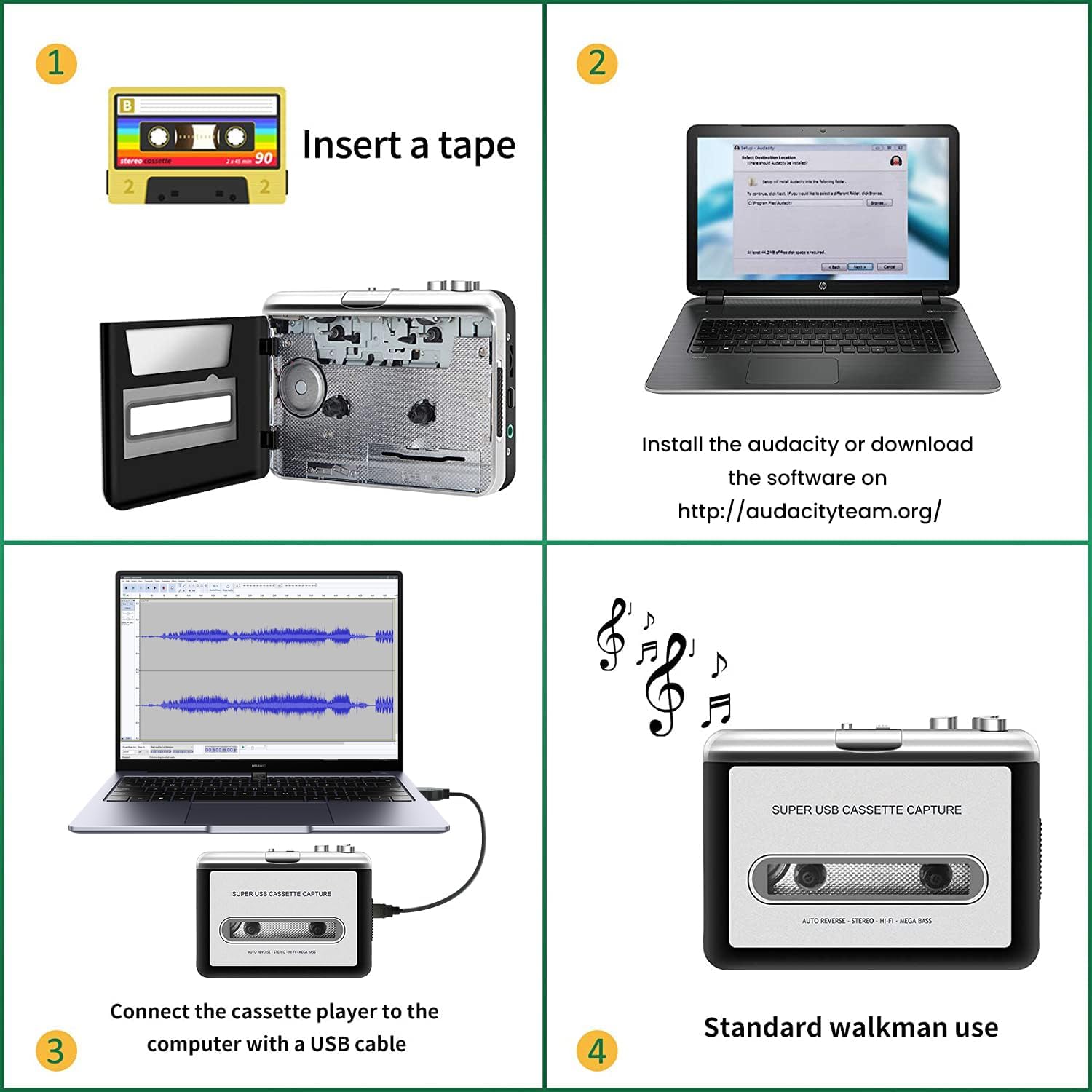 Cassette Tape Player – Portable Tape Player Audio Cassette to Digital Converter