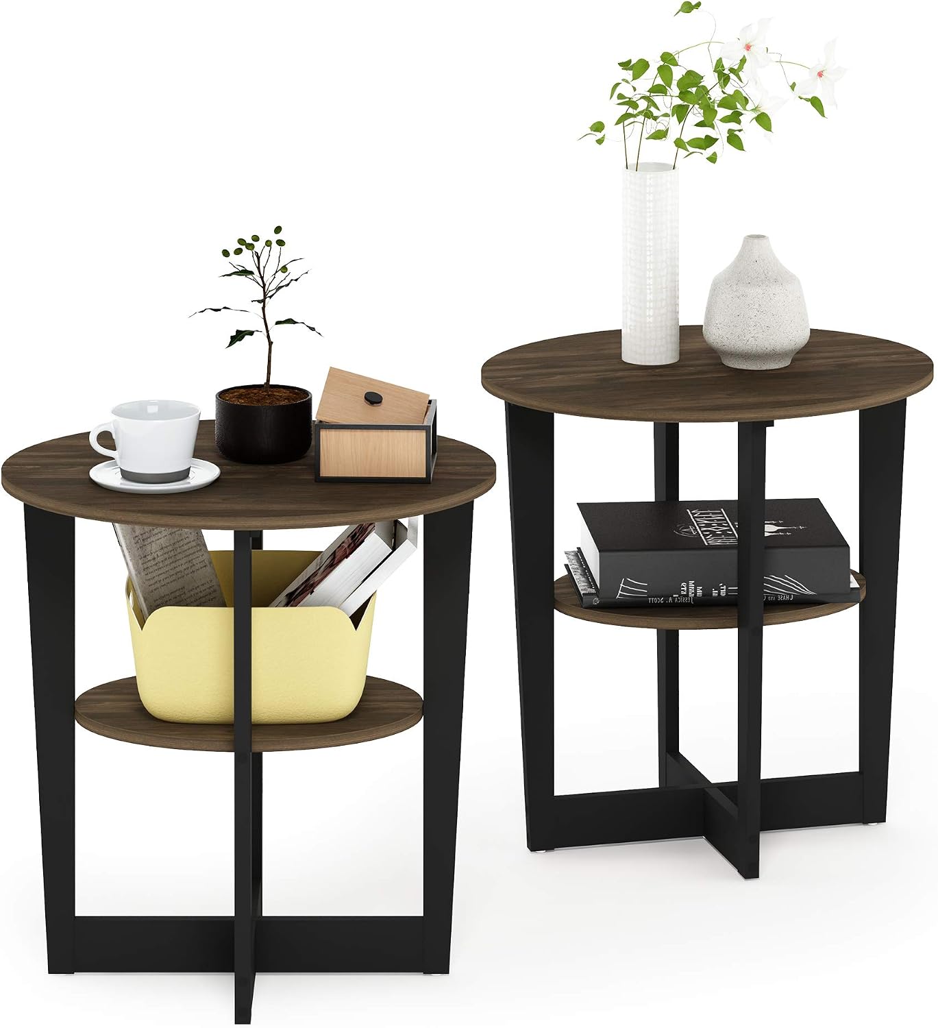 Furinno SIMPLE DESIGN Side Table, 2-Tier Modern End Table with Soft Edges, Open Shelves Night Stand, Bedside Table, for Living Room, Bedroom, French Oak