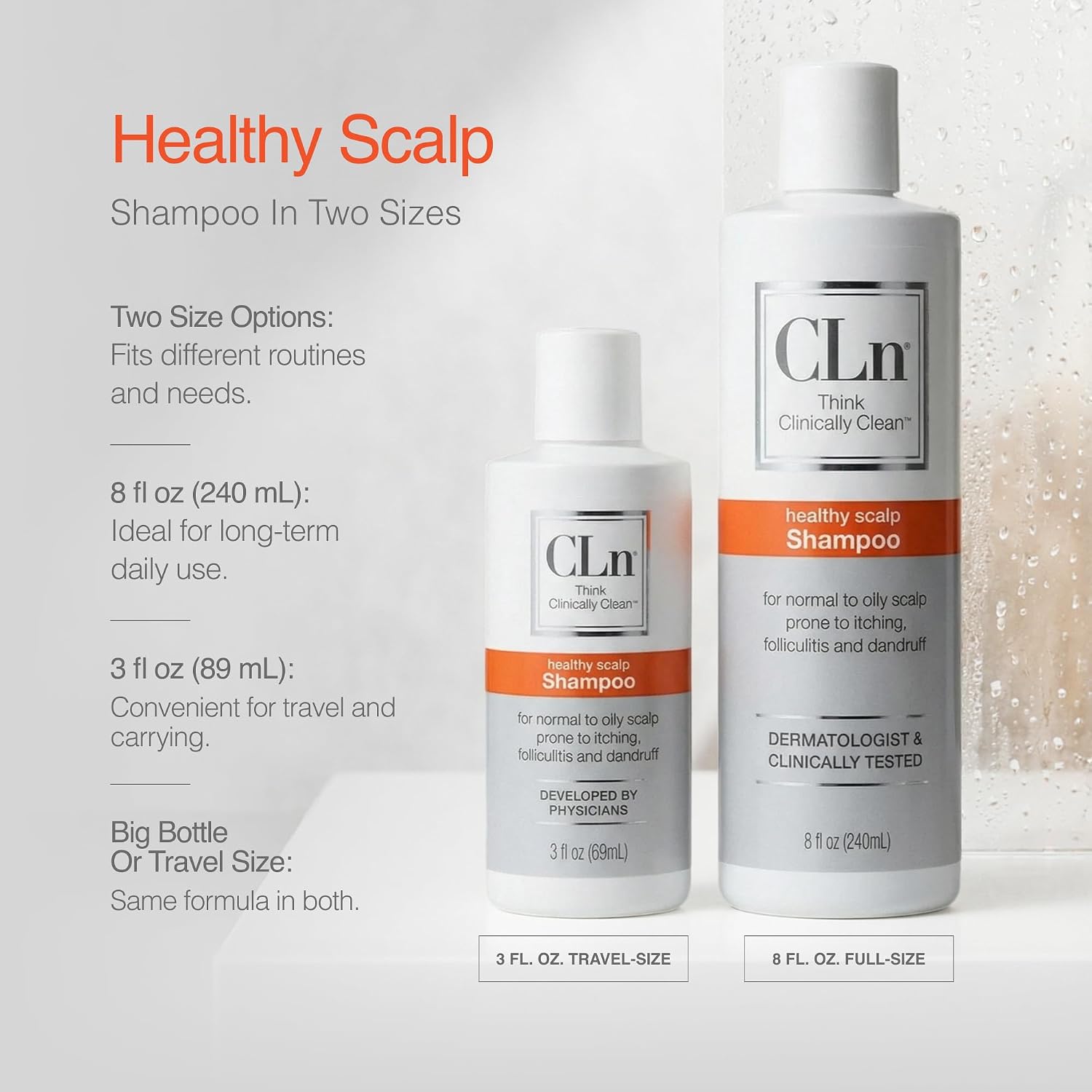 CLn® Shampoo - Clarifying Formula with Salicylic Acid, For Normal to Oily Scalp Prone to Folliculitis, Dandruff, Itchy & Flaky Scalp, Fragrance-Free & Paraben-Free, 8 fl. oz.