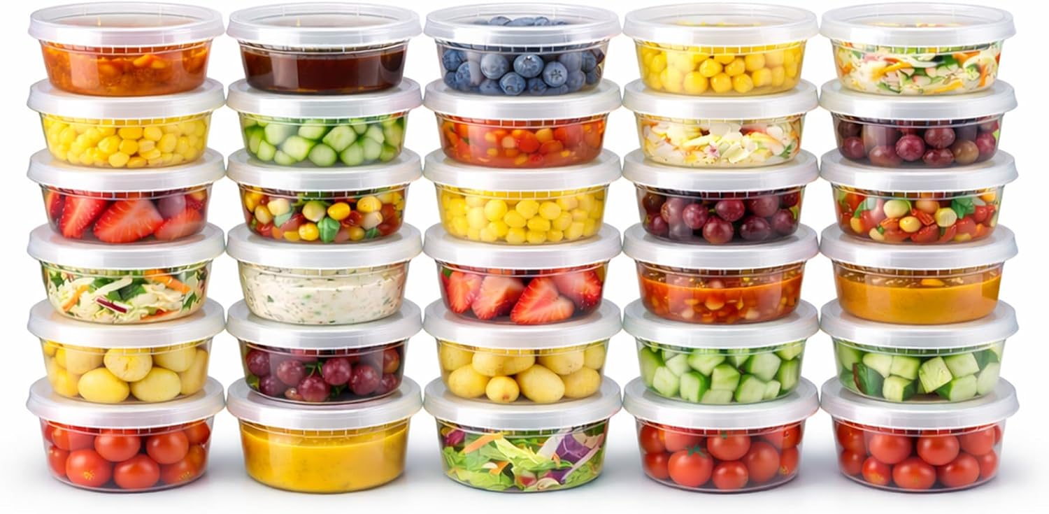 32 oz [20-Pack] Microwavable Plastic Deli Food Storage Containers with Lids