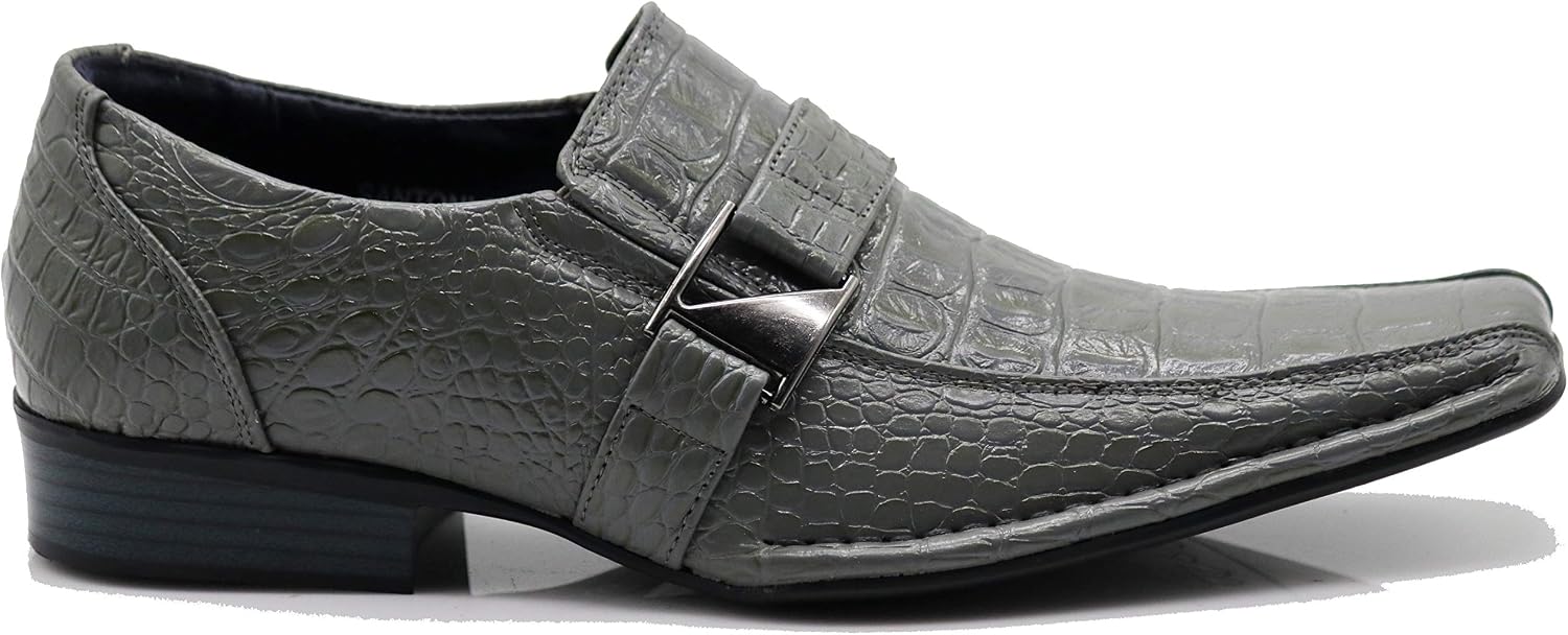 Enzo Romeo Santcro Men's Dress Crocodile Print Loafers Elastic Slip on with Buckle Fashion Shoes Runs Half Size Big