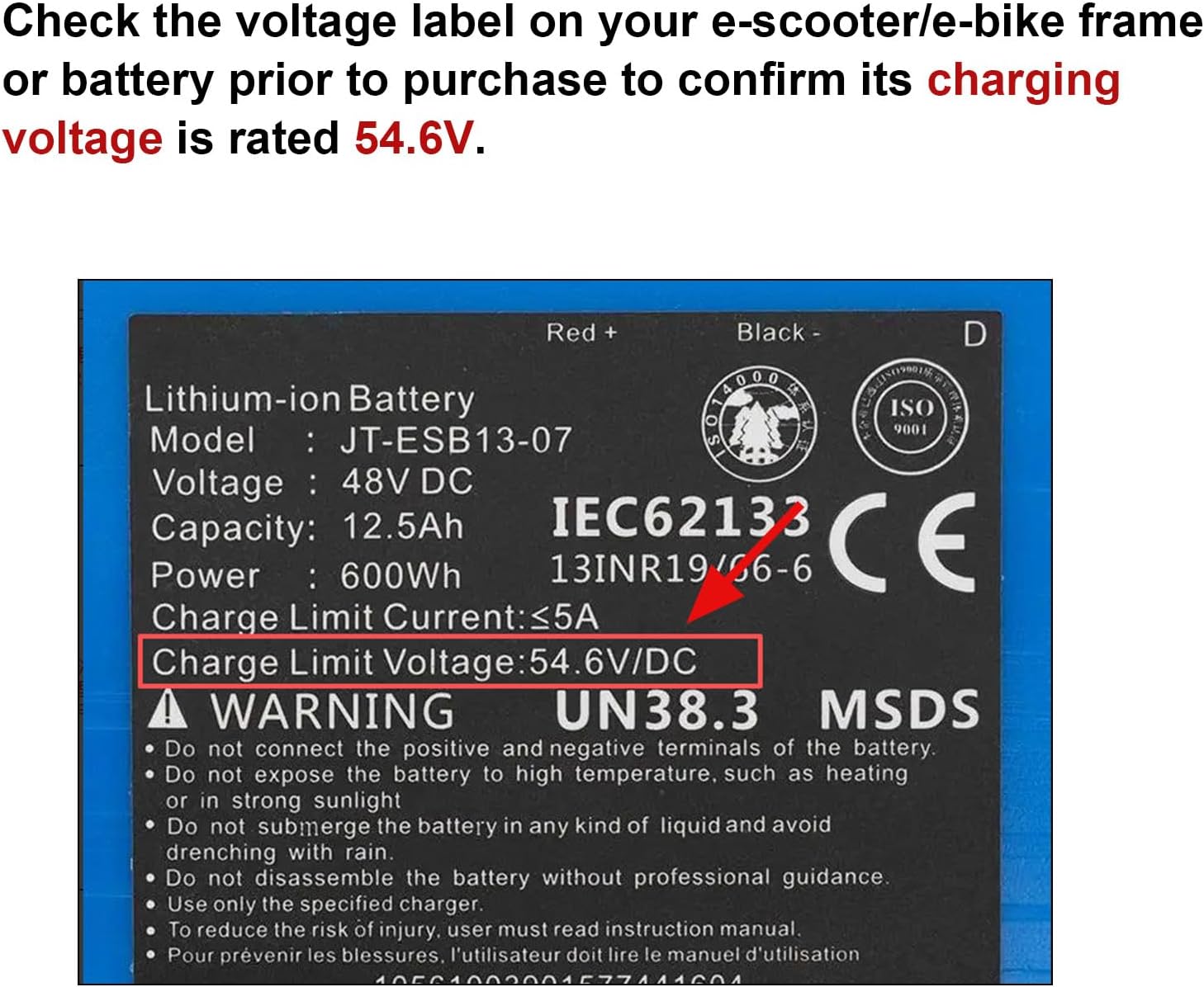 36V 1.8A Female 3-Pin XLR Lead Acid Battery Charger with 3-Prong Inline Power Supply Cord for 36V Boreem Jia, Minimoto, Rad2Go, Electric Scooter, ATV