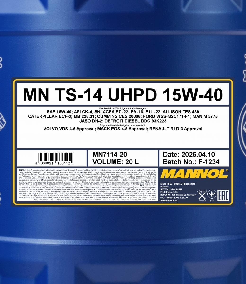 MANNOL 7114 Professional Formula Synthetic Oil 15W40 for Trucks and Buses, 20L