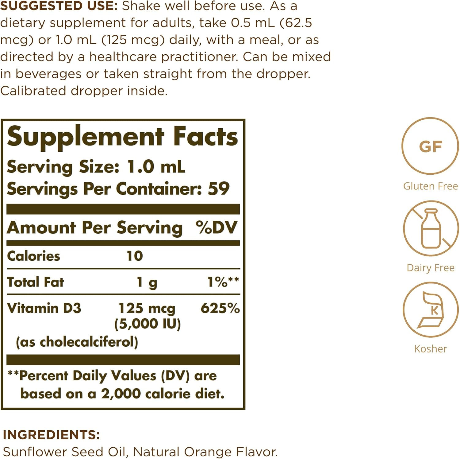 Solgar Liquid Vitamin D3 125 mcg (5, 000 IU) - 2 fl oz